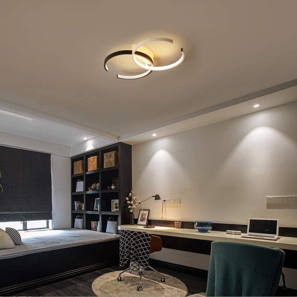 Nettlife LED Modern Dimmbar LED aus Schlafzimmer Dimmbar Arbeitszimmer integriert, Wohnzimmer Schwarz Schlafzimmer mit Deckenlampe Warmweiß, fest für Metall, 37W Deckenleuchte Esszimmer Kaltweiß, Neutralweiß, Fernbedienung, 54cm