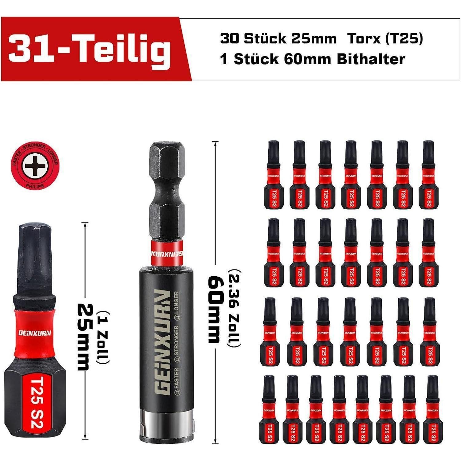 LuxusKollektion Torx-Bit Torx T25 Schlagfester Schrauberbitsatz 31tlg