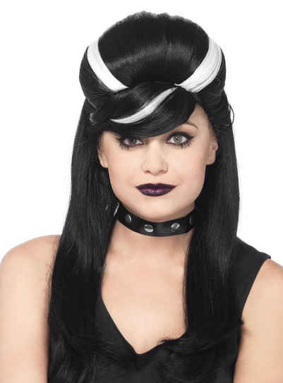 Leg Avenue Kostüm-Perücke Gothic, Mondäne Vampir Perücke aus schwarz-weißem Kunsthaar