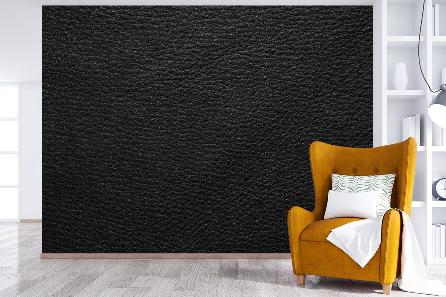 MuchoWow Fototapete Leder - Lederoptik - Schwarz - Grau, Matt, bedruckt, Wallpaper für Wohnzimmer, Schlafzimmer, Vinyl Tapete, 295x220 cm