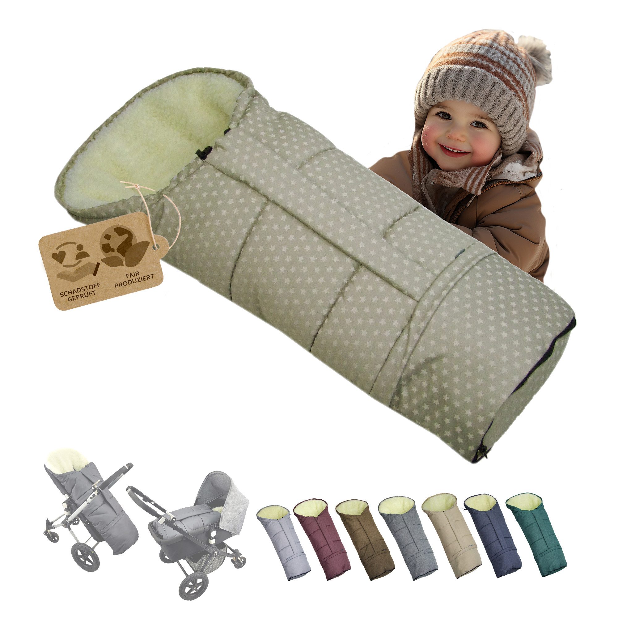 Fußsack Winterfußsack Fußsack für Kinderwagen Buggy mumienform Wolle STERNE