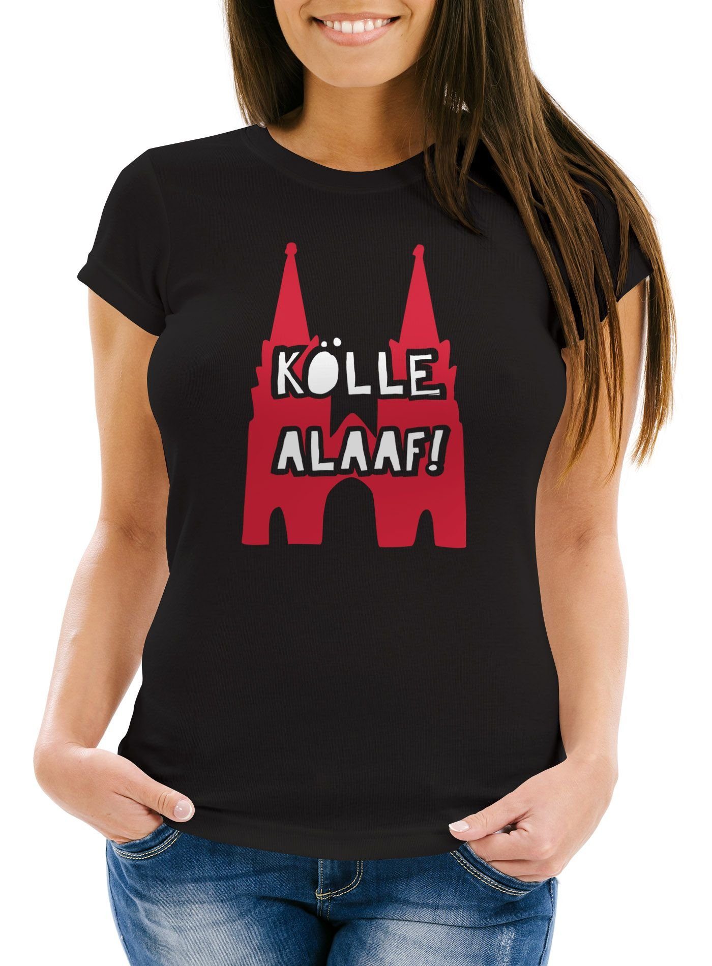MoonWorks Print-Shirt Damen T-Shirt Shirt Karneval Köln Kölle Alaaf Kostüm-Ersatz Verkleidun mit Print