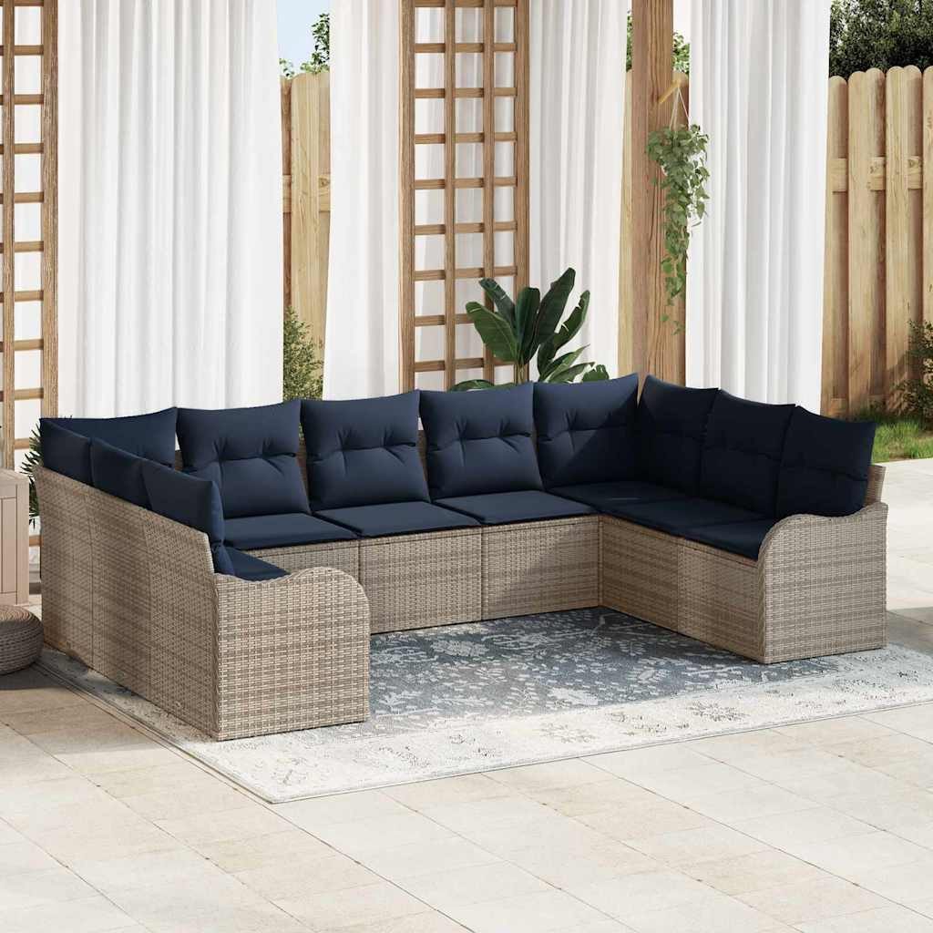 vidaXL Gartenlounge-Set Gartensofa-set Grau Poly-Rattan, (9-tlg)