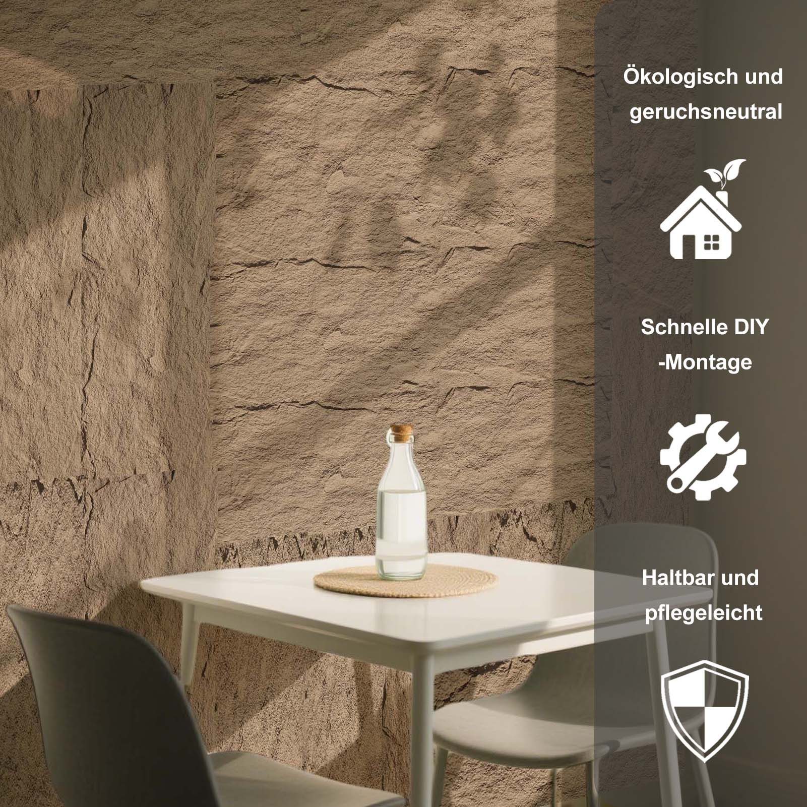 mepiq Wandpaneel Selbstklebende Wandpaneele in Steinoptik PU Wandverkleidung, (3-tlg., (120x60x3 cm) für Küche & Schlafzimmer – 1 Stück)