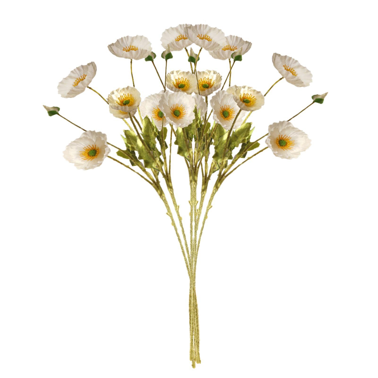 Kunstzweig Künstlicher Mohnblumen-Zweigmit 4 Blütenköpfen Beflockung Kunststoff, SEEZSSA, künstliche Pflanzen MohnSeidenblumen Für Haus Blumenschmuck,60cm lang Weiß