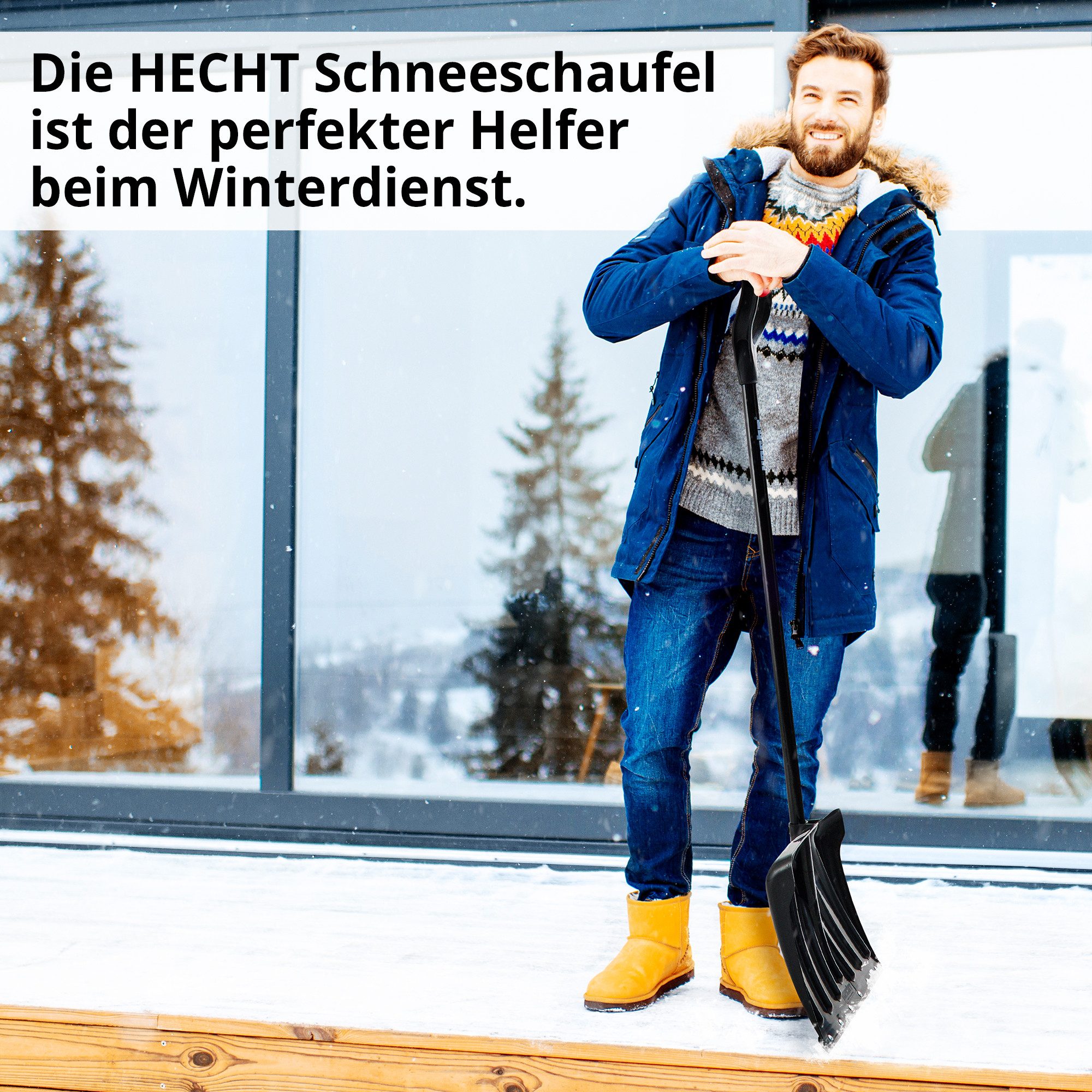 Hecht Schneeschieber 460 GT Schneeschaufel mit Stahlkante & Kunststoffschild, 46 cm Arbeitsbreite, mit 106 cm langem Stiel, (1-tlg), Schneeräumer für Gehweg, Einfahrt & Hof, Winterdienst