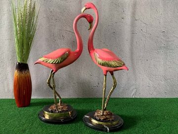 Casa Padrino Dekofigur Luxus Bronze Deko Skulpturen Set Flamingos Rosa / Gold / Schwarz 28 x 20 x H. 70 cm - Bronze Dekofiguren - Wohnzimmer Deko Accessoires