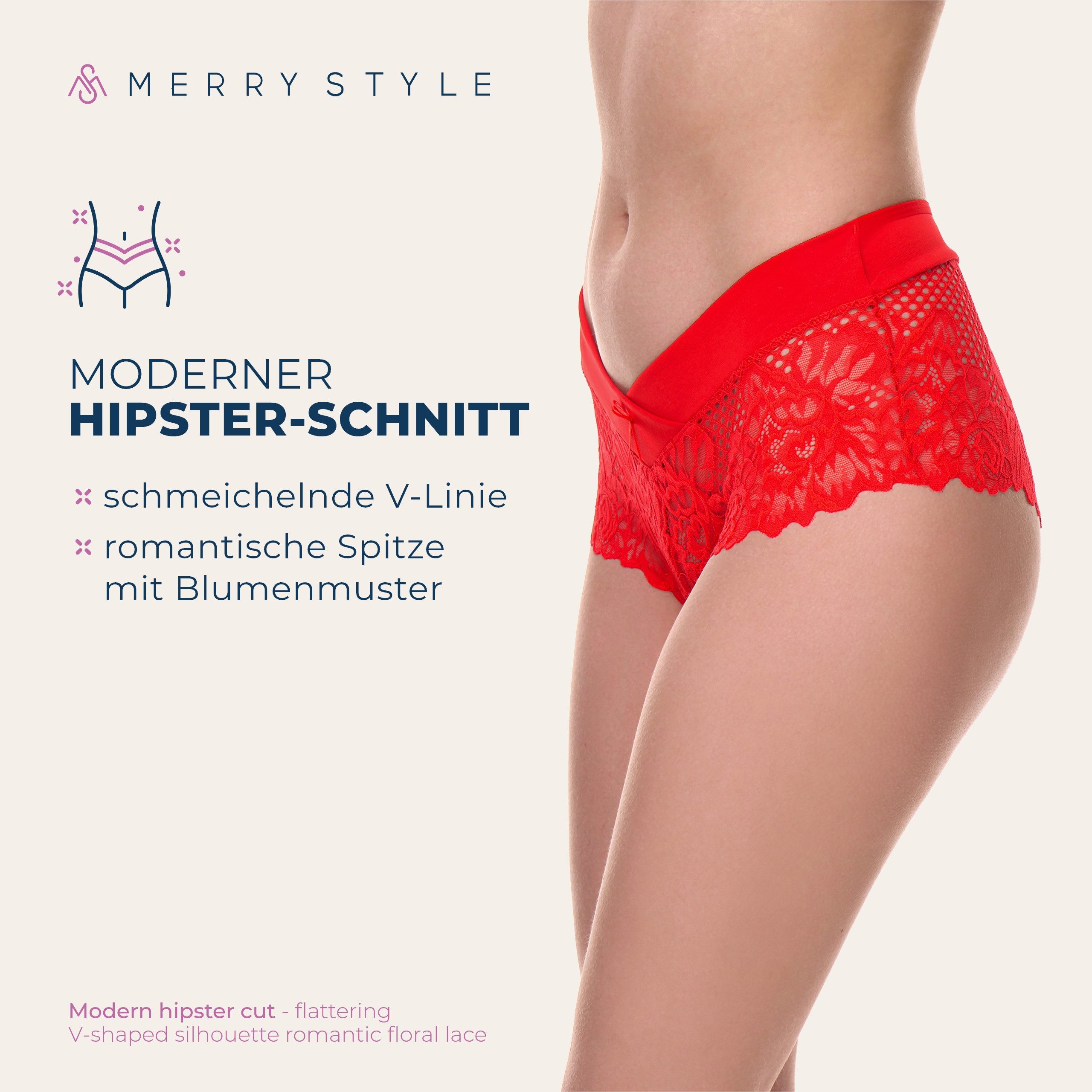 Merry Style Lange Unterhose Damen Unterhose Hipster Hot Pants mit Spitzenbesatz MSGAB155 (1-St) – Bild 3 von 5