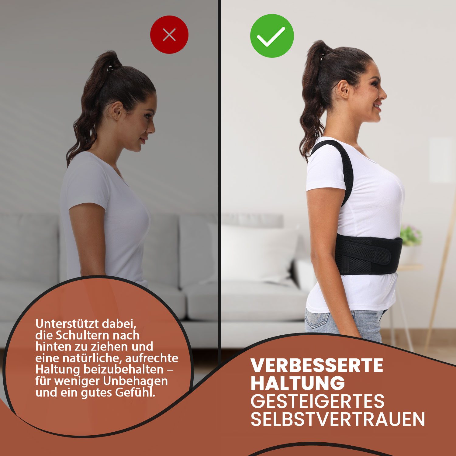 DONNERKRAFT Bauch- und Rückenstützgürtel Haltungskorrektur Haltungstrainer Herren Damen + Ebook Leitfaden, Verstellbar