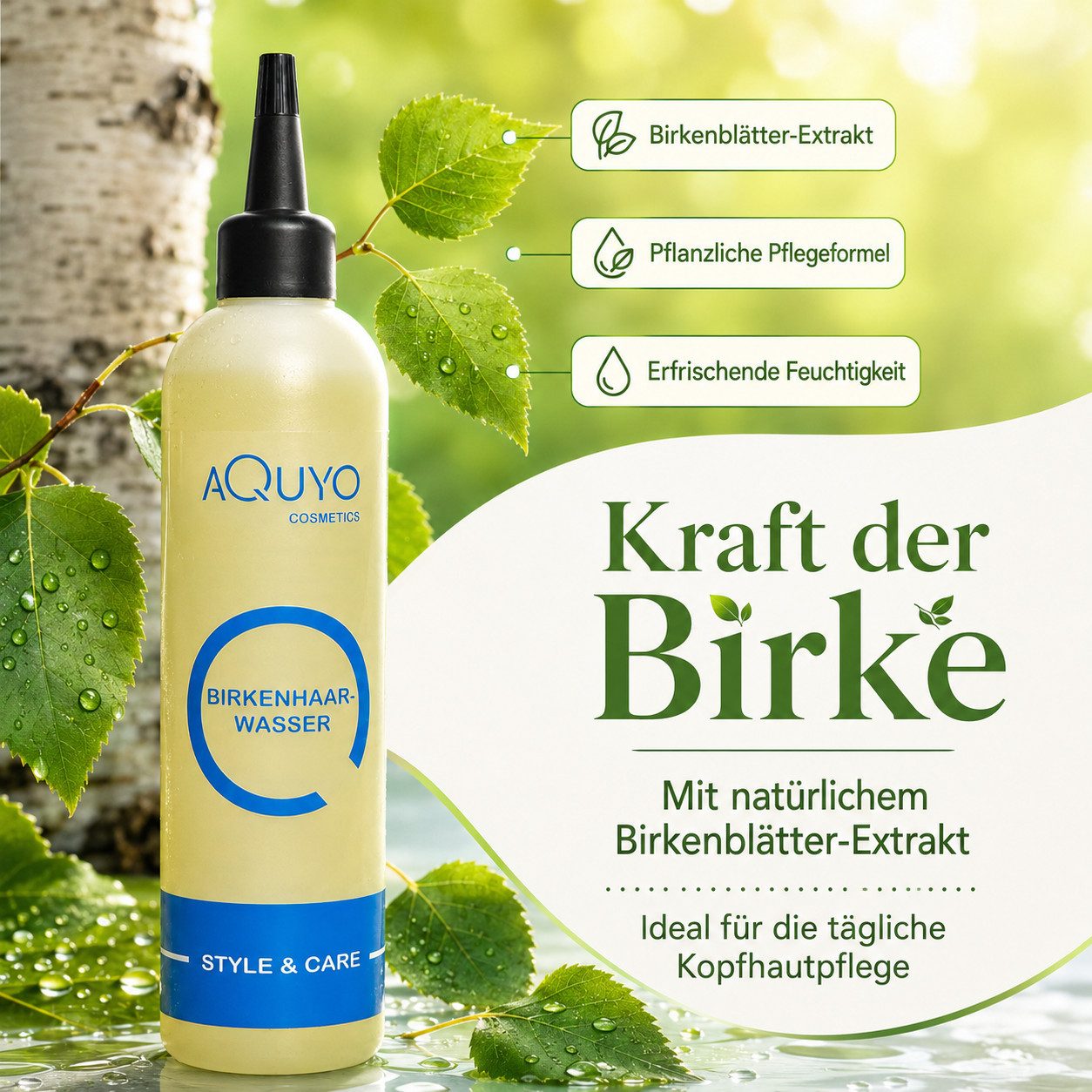 AQUYO Cosmetics Haarwasser Birkenhaarwasser für strapazierte Haare und sensible Kopfhaut