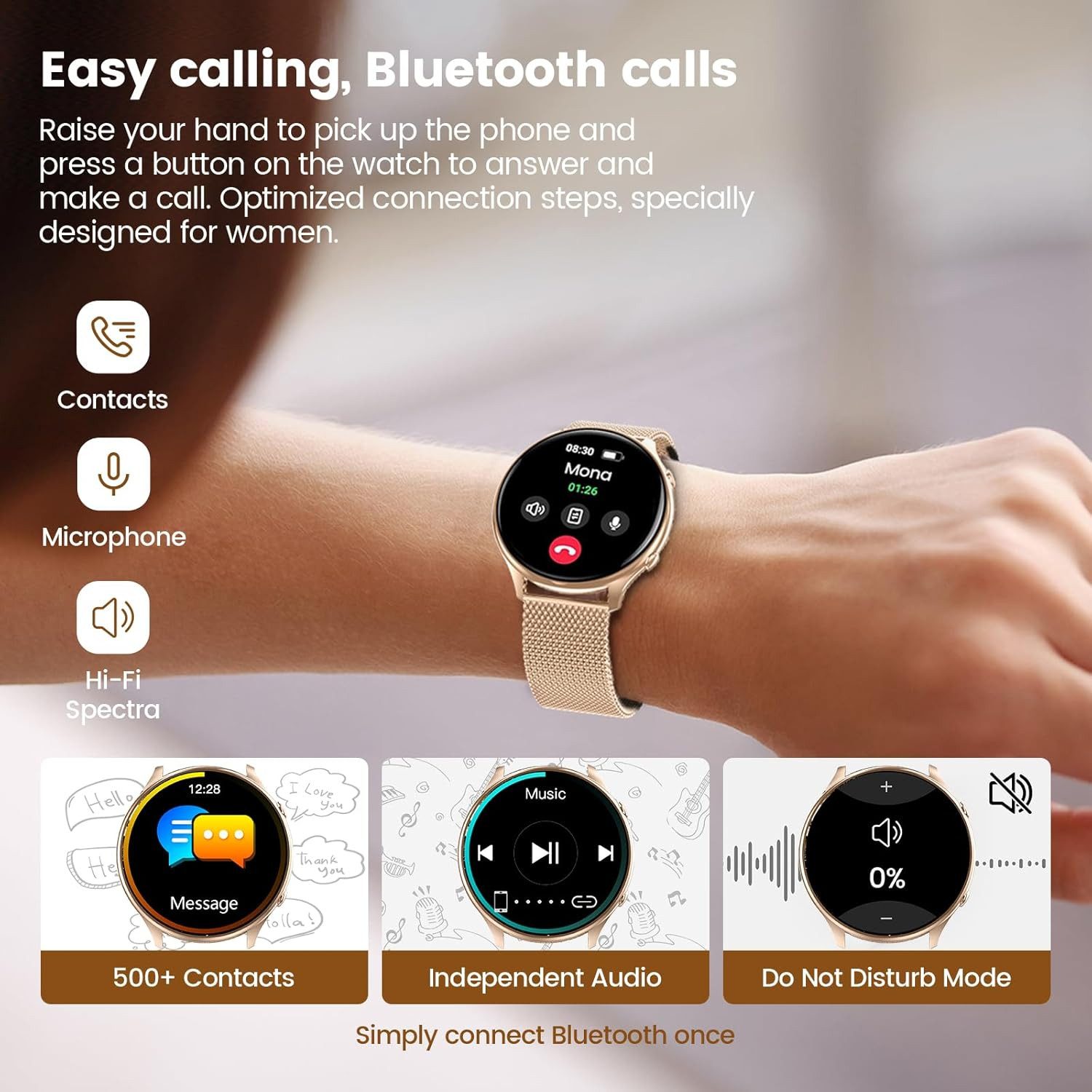 elfofle Damen's Telefonfunktion IP67 Wasserdicht Fitness Tracker Smartwatch (3,5 cm/1,39 Zoll, Android iOS), mit 120 Sport SpO2 Pulsuhr Menstruationszyklus SchlafmonitorArmbanduhr