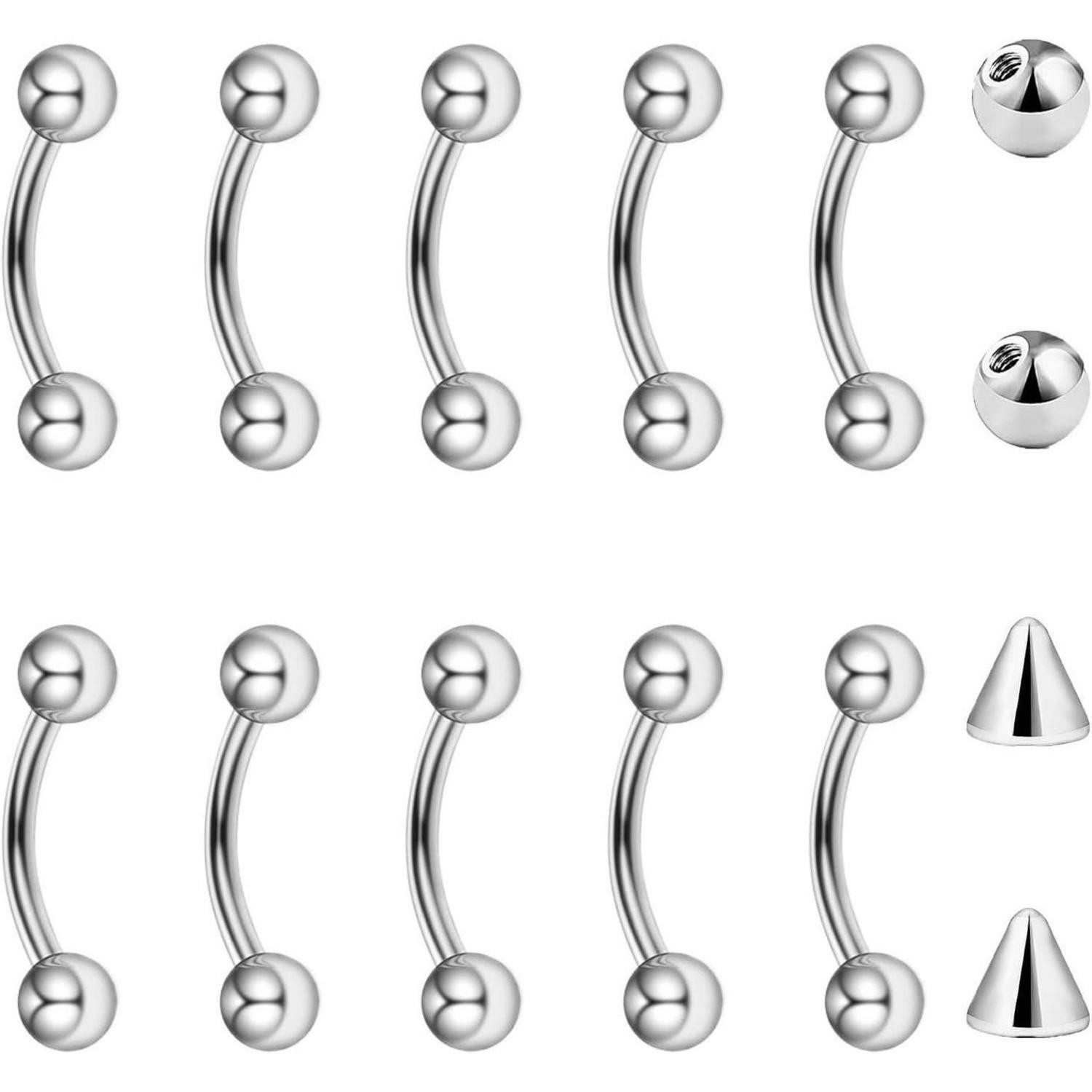 Augenbrauenpiercing 10er Set Curved Barbell Piercing 1,2mm Chirurgenstahl 6mm 8mm 10mm