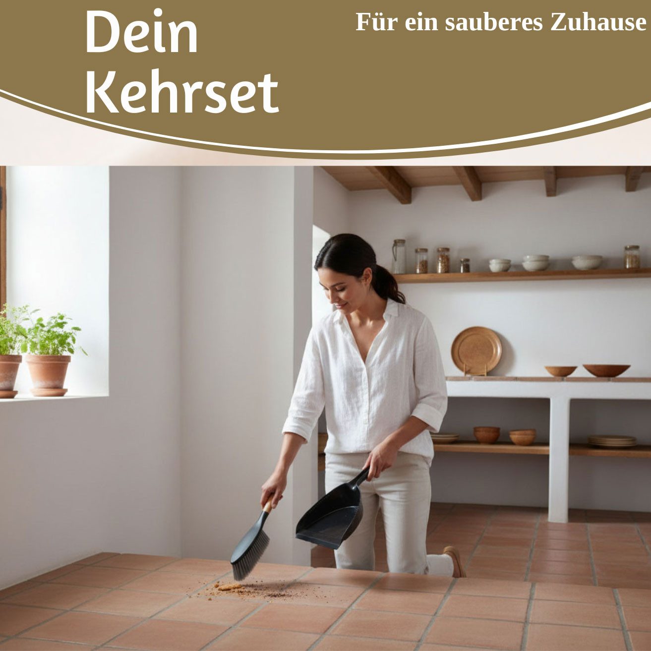 LS-LebenStil Kehrgarnitur Kehrbesen Kehrschaufel 32x22cm Schwarz Kehrset Kehrblech und Handfeger, Set, 2-teilig, Click-System, (Besen mit langem Holz Griff, 2-tlg)