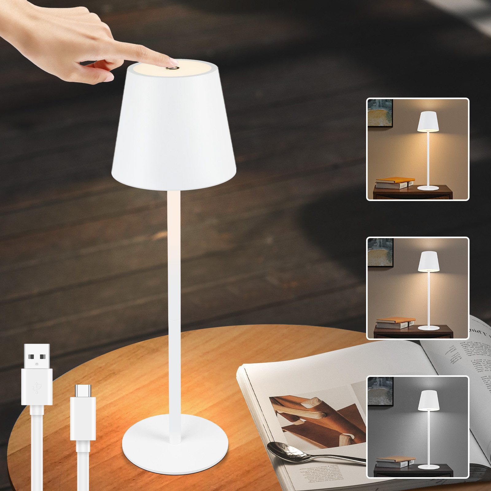 ZMH Tischleuchte Kabellos - Nachttischlampe Schwarz/Weiß günstig online kaufen