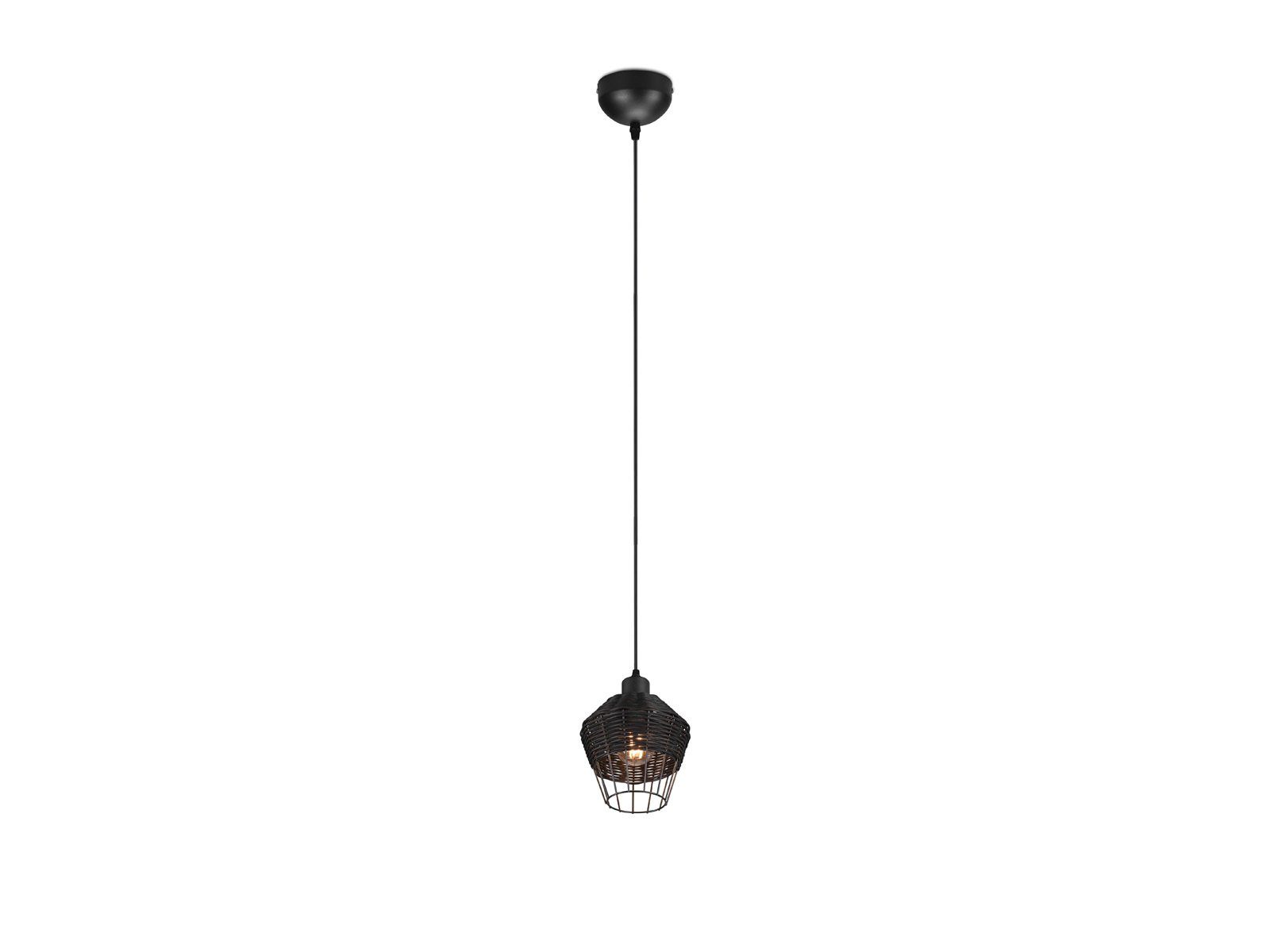 meineWunschleuchte LED Boho warmweiß, hängend Schwarz Rattan Pendelleuchte, wechselbar, 18cm Kochinsel über Einflammig Lampenschirm LED Dimmfunktion