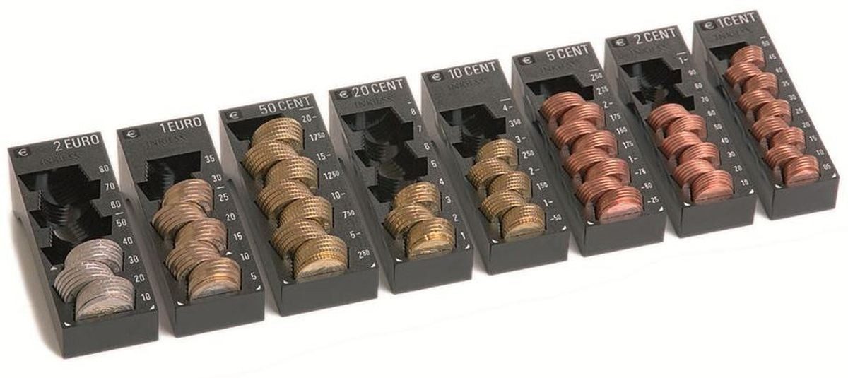 INKiESS Geldkassette Einzelmünzbehälter Satz 8 Stück Minikord Euro schwarz