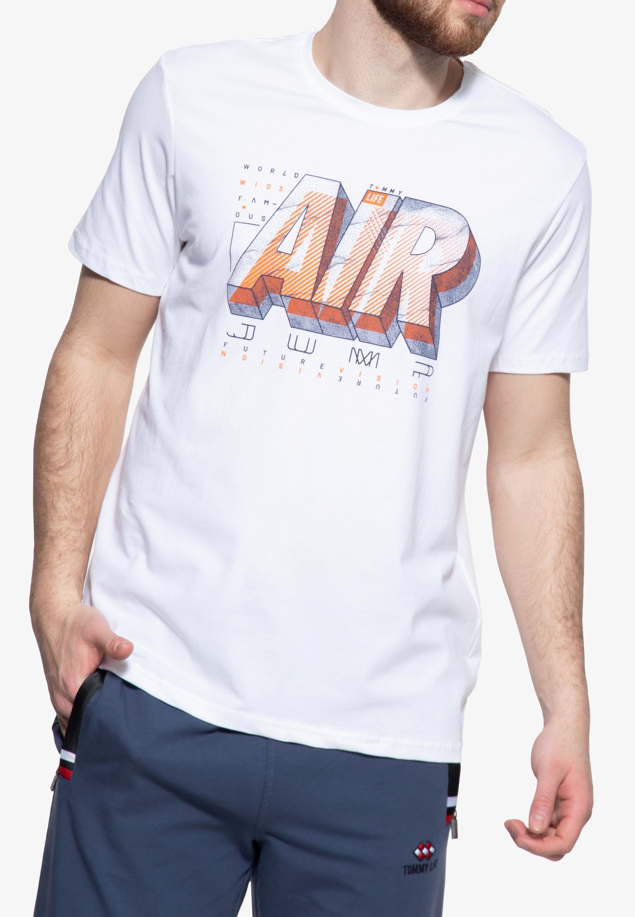 AIR TOMMY LIFE (1-tlg) Print-Shirt weiß