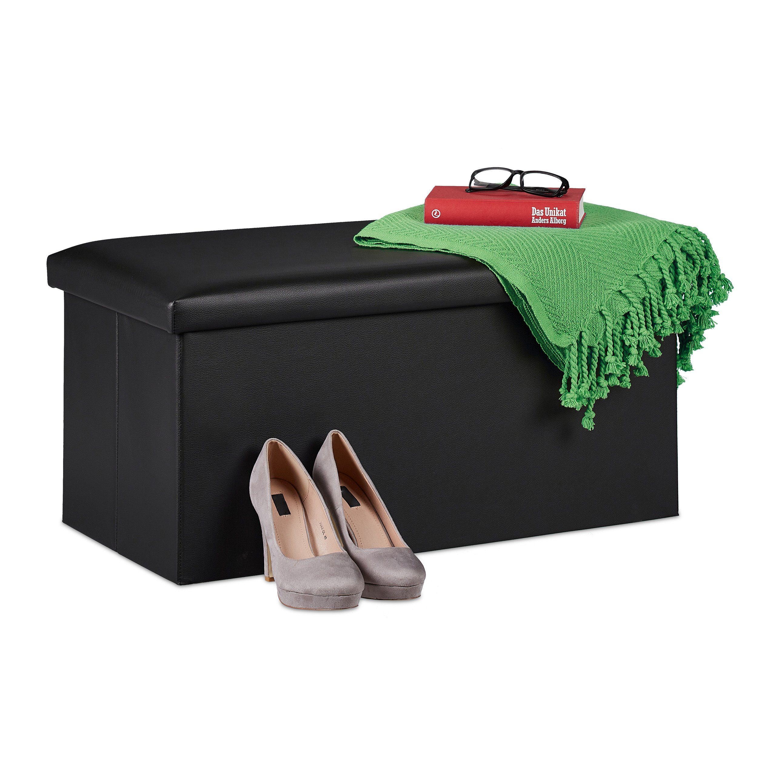 relaxdays Sitzbank Kunstleder (1-St), schwarz