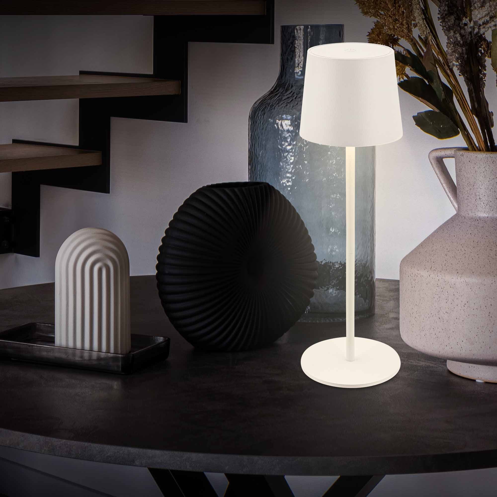 Briloner Leuchten LED Tischleuchte Akku Tischlampe kabellos Indoor/Outdoor, LED fest integriert, 3000K, LED Tischlampe kabellos 11x33 cm Schwarz/Weiß 1,8W Wohnzimmer