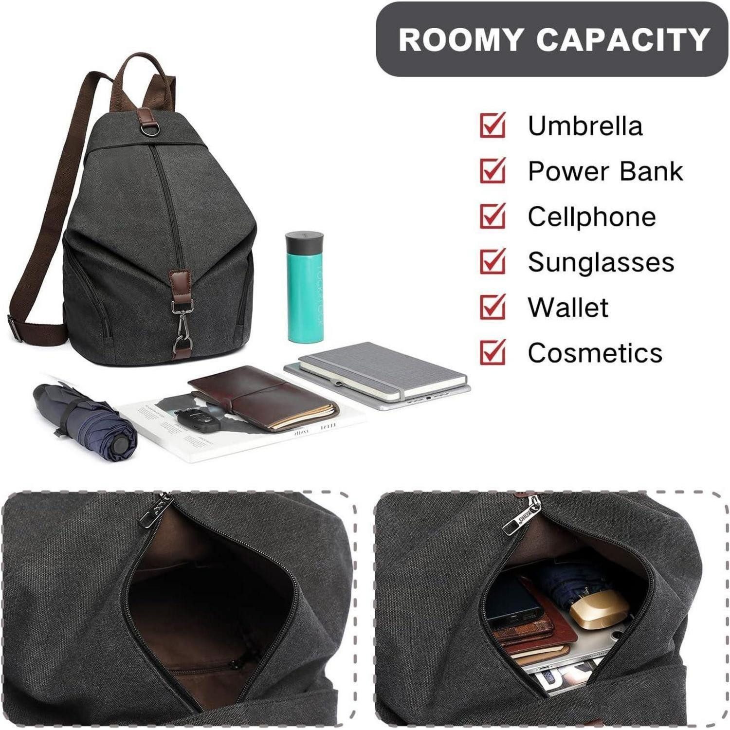 LuxusKollektion Tagesrucksack Rucksack Canvas Daypack Damen Vintage Outdoor 31 x 16 x 38 cm Schwarz