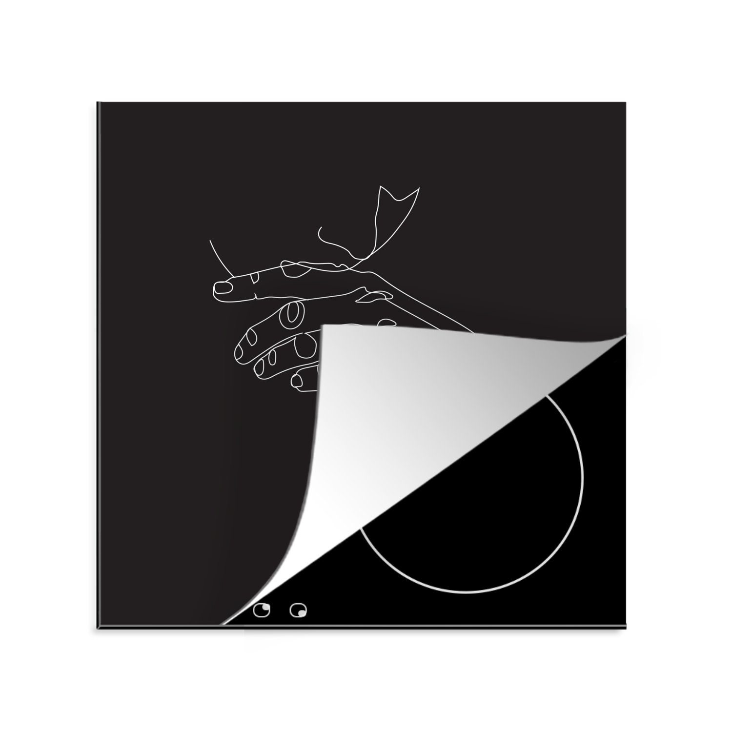 MuchoWow Herdblende-/Abdeckplatte Strichzeichnung - Hand - Lippen, Vinyl, (1 tlg), 78x78 cm, Ceranfeldabdeckung, Arbeitsplatte für küche | Herdabdeckplatten