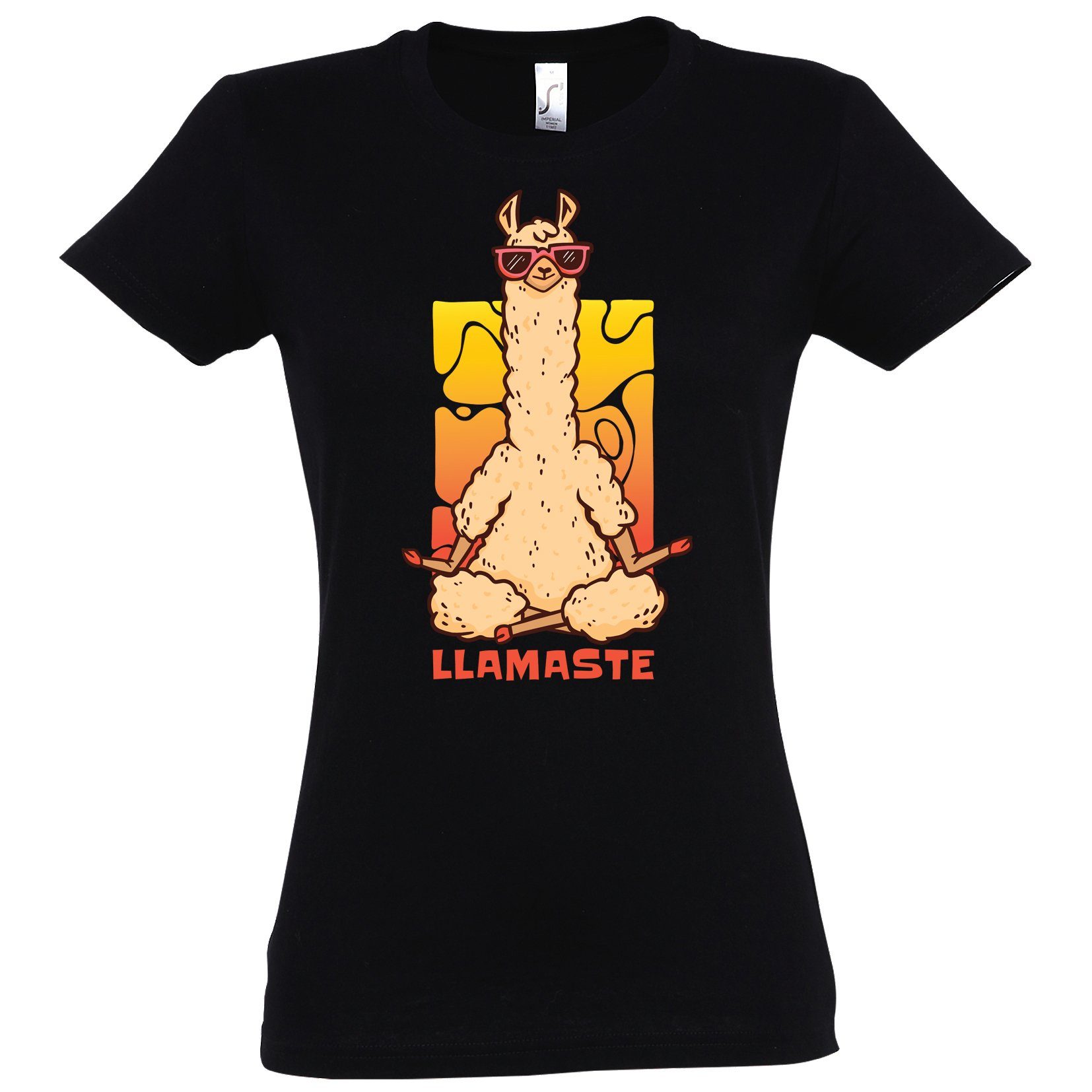Youth Shirt Mit Designz modischem Damen Schwarz Meditate Lamaste T-Shirt Print