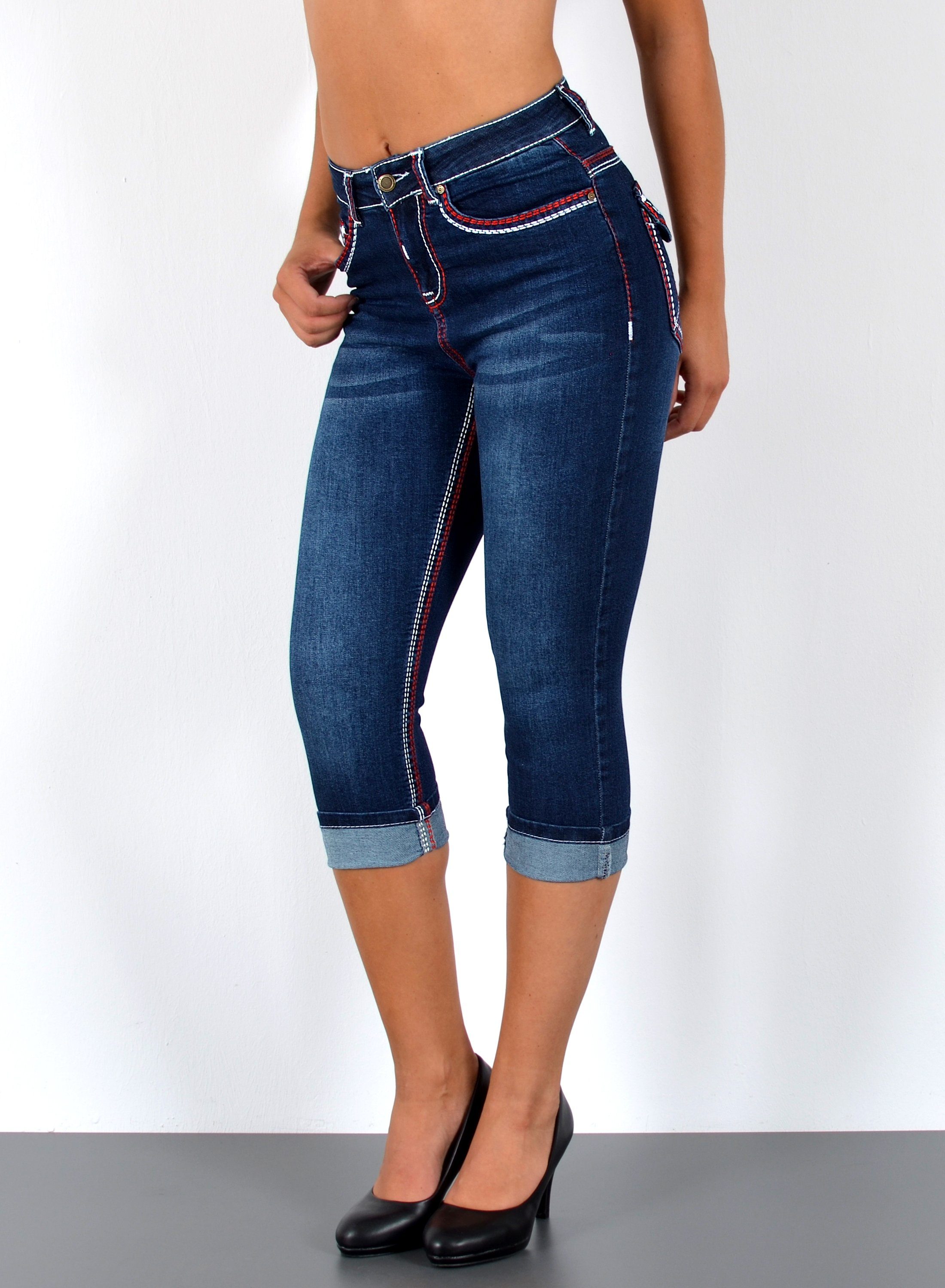 ESRA Caprijeans »J569« Damen High Waist Capri Jeans mit dicker Naht, bis  Übergröße / Plussize
