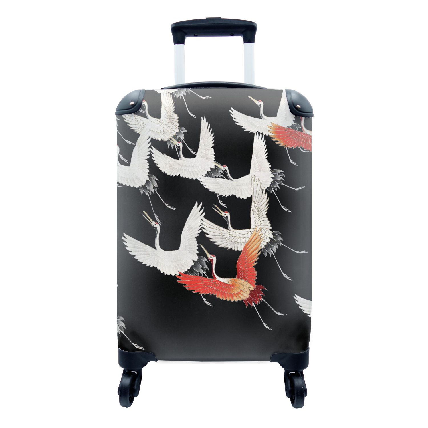 4 Weiß Trolley, - für Reisetasche Handgepäckkoffer - Japan, Handgepäck rollen, Kranich Rollen, MuchoWow Ferien, mit Reisekoffer Rot -