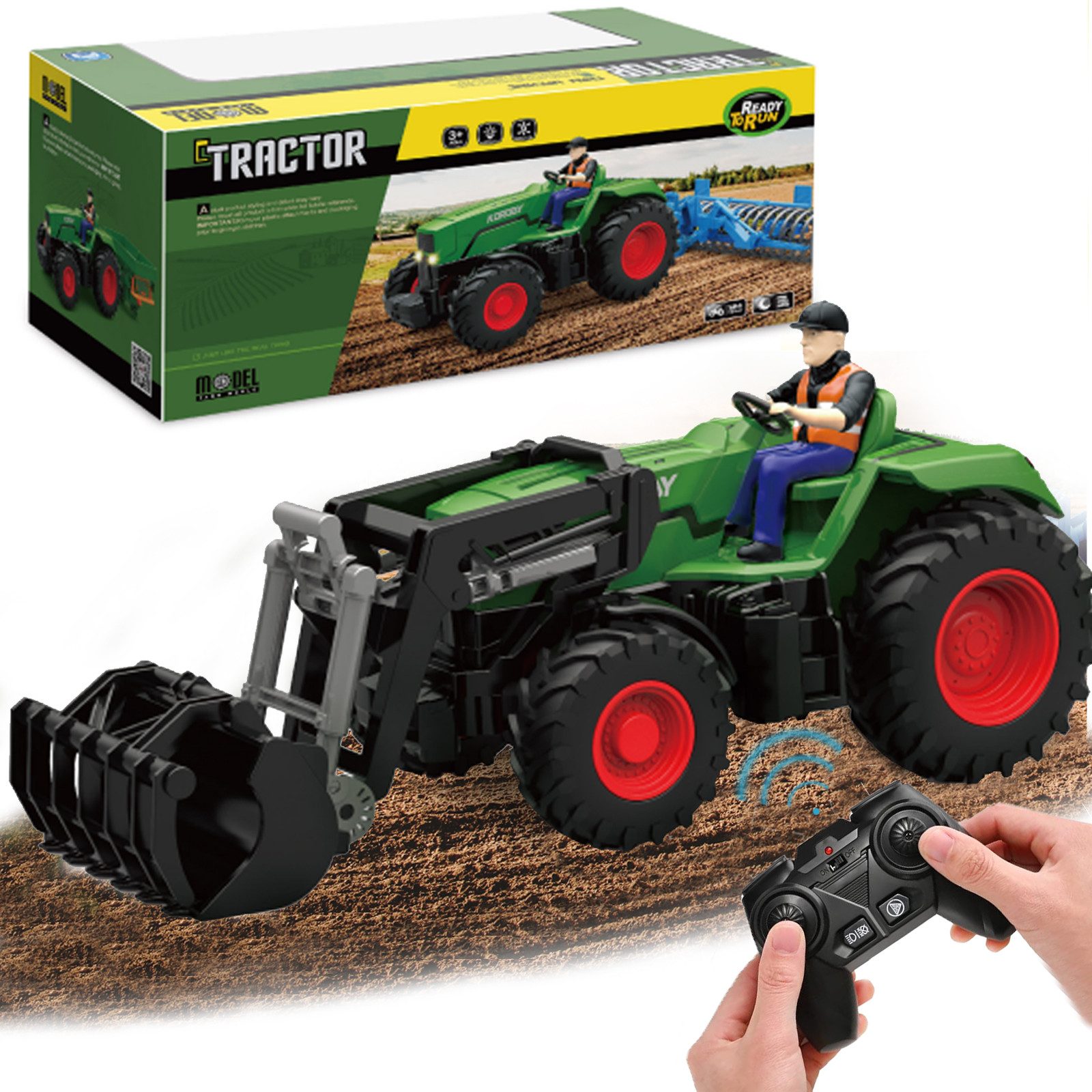 Esun RC-Traktor RC-Traktor Ferngesteuerter Traktor Spielzeug ab 3 4 5 Jahre, Traktor (Set, Komplettset), 2 in 1 RC Traktor für Kinder mit Licht und Ton