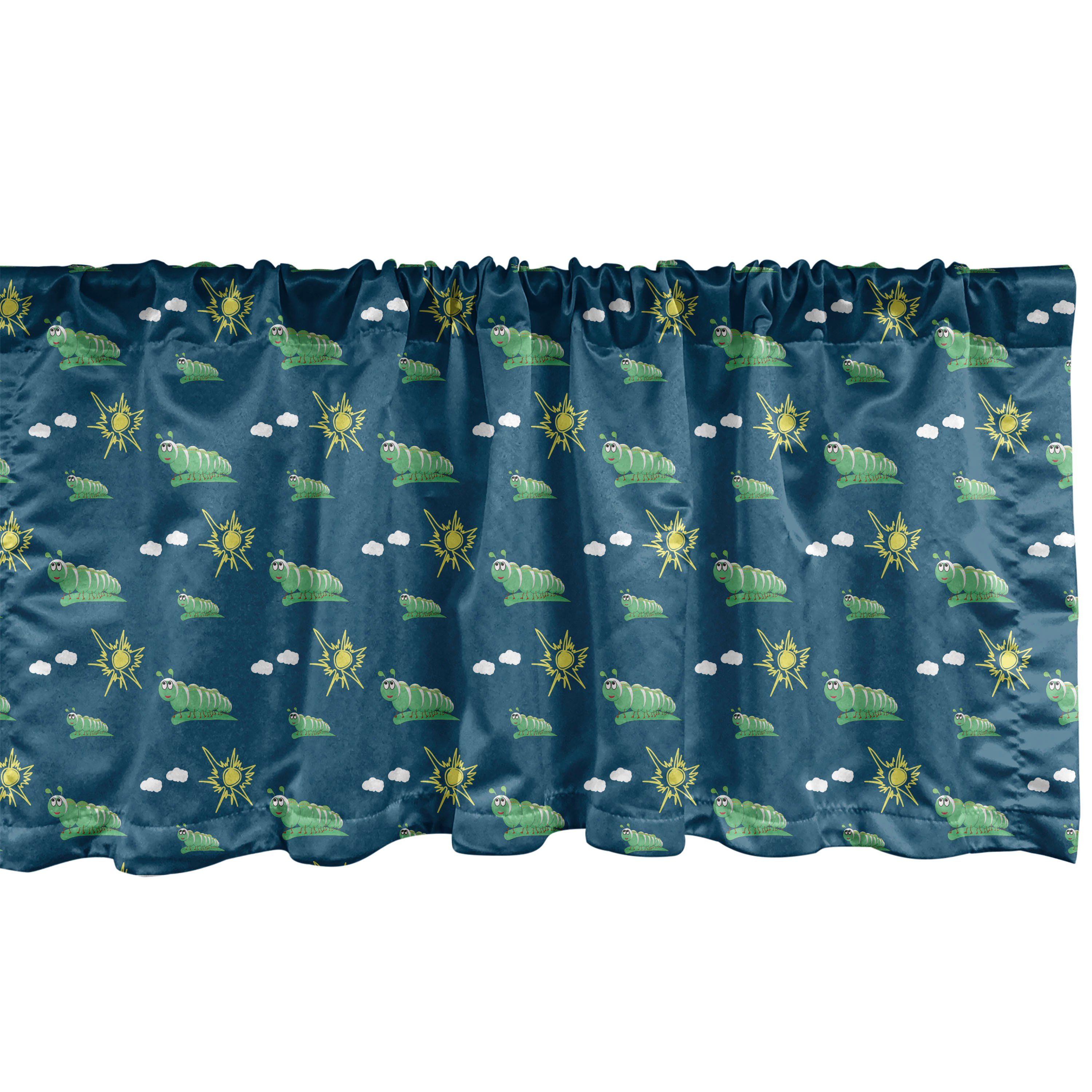 Scheibengardine Vorhang Volant für Küche Schlafzimmer Dekor mit Stangentasche, Abakuhaus, Microfaser, Kindergarten Caterpillar und Sun Muster