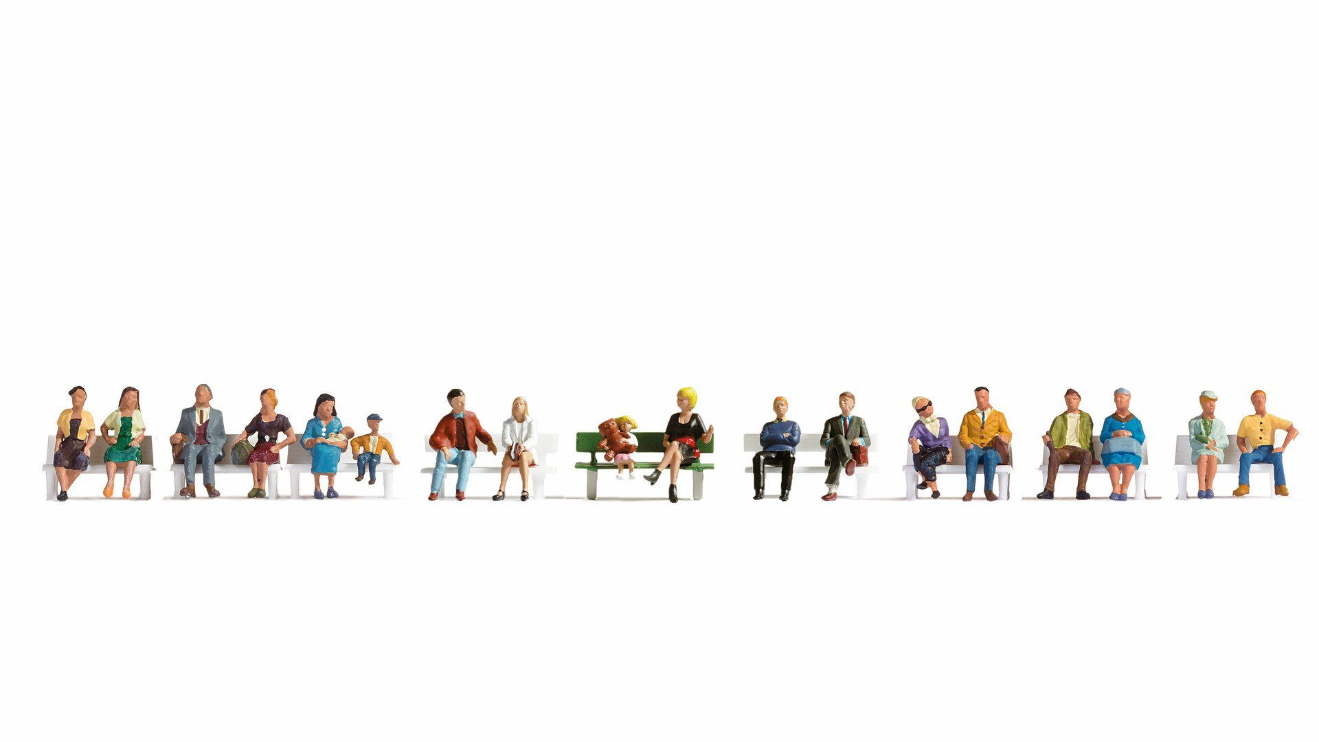 NOCH Modelleisenbahn-Figur XL-Set „Sitzende“, handbemalte Figuren, 18-teilig