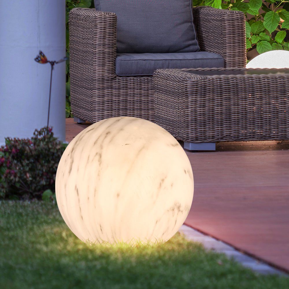 etc-shop LED Gartenleuchte, Marmor LED-Leuchtmittel Kugel Außenbereich Solarkugel fest Design Warmweiß, Steckleuchte Garten verbaut