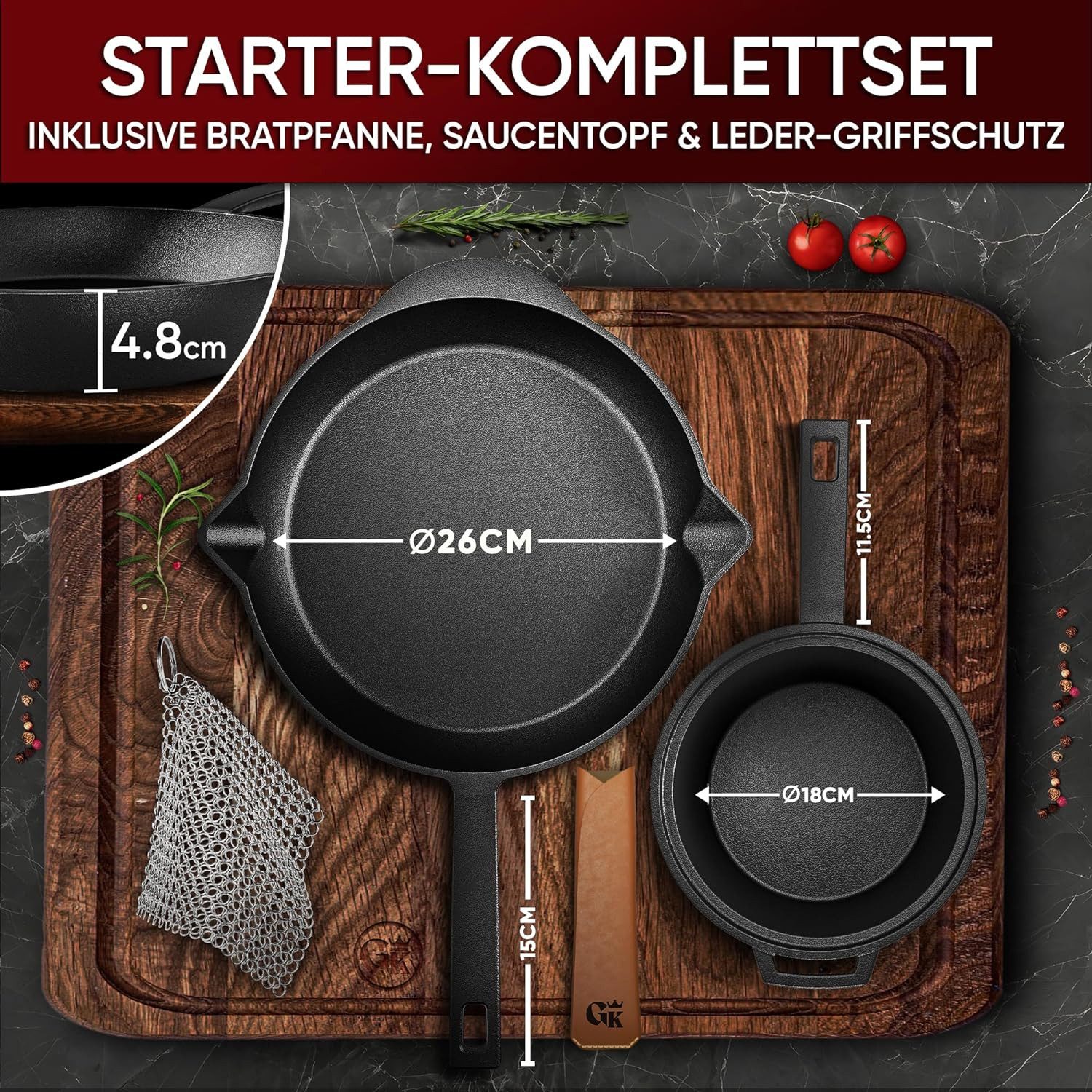 GUSSKÖNIG Schmortopf GUSSKÖNIG Dutch Oven Set 10 teilig Topf Set inkl. Rezeptbuch