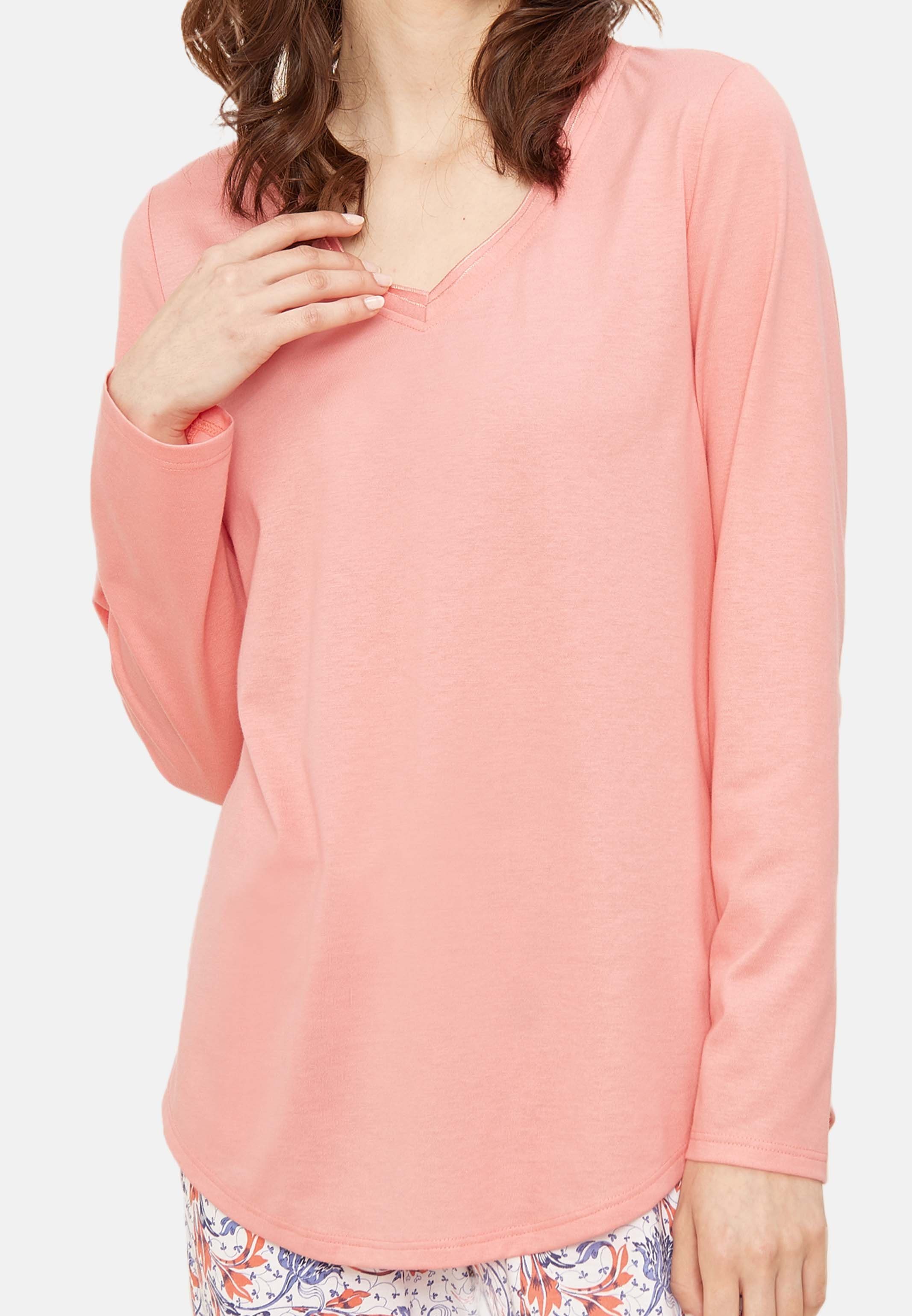 Rösch Pyjamaoberteil Basic (1-tlg) - Papaya Schlafanzug Baumwolle Shirt 