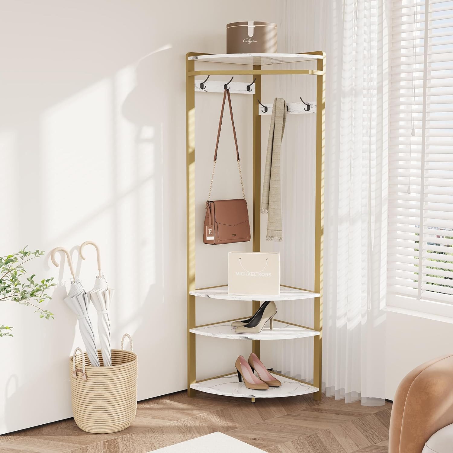 GarveeMore Garderobenständer Garderobenständer, Metall-Eckgarderobe Flurbaum Kleiderständer