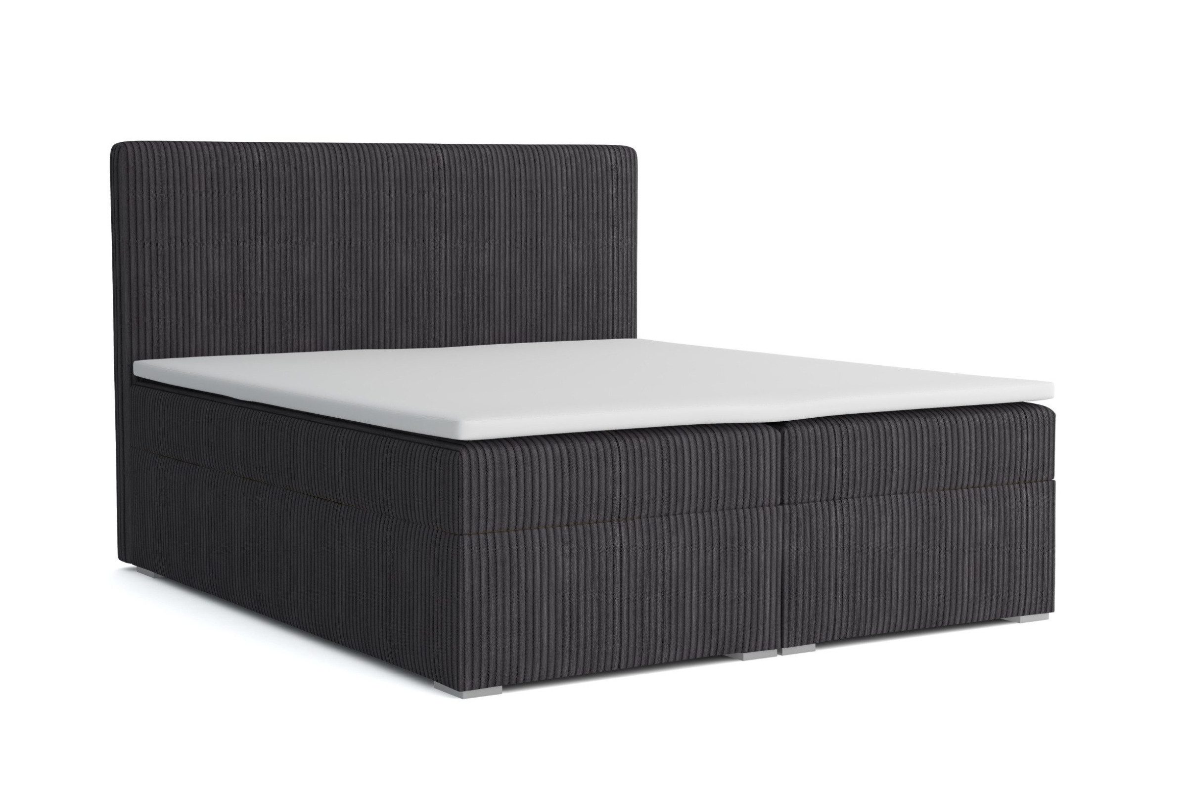 Deine Möbel 24 Boxspringbett LOFT IV Boxspring Komplettbett Polsterbett Bonellfederkernmatratzen (Beige Creme Grau Dunkelgrau Graphit Schwarz, 3-St., Boxbett Cord Cord-Samt 120x200 140x200 160x200 180x200 200x200), inkl. Bettkasten Topper Matratzen H3 H4