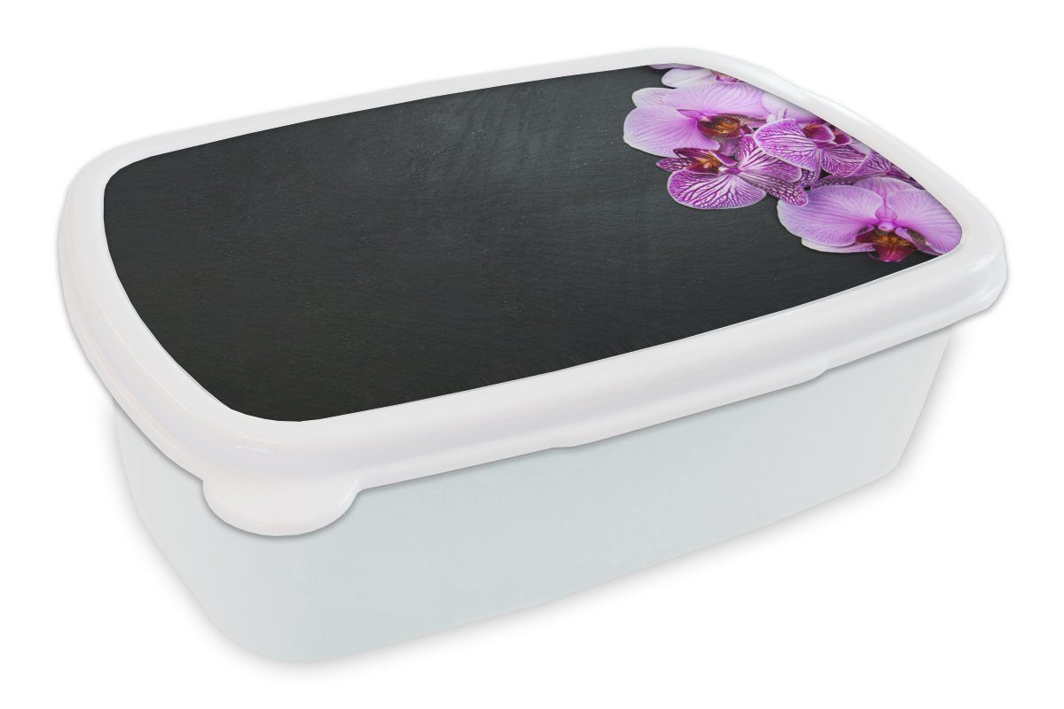 MuchoWow Lunchbox Orchidee - Blumen - Rosa - Flora, Kunststoff, (2-tlg), Brotbox für Kinder und Erwachsene, Brotdose, für Jungs und Mädchen weiß