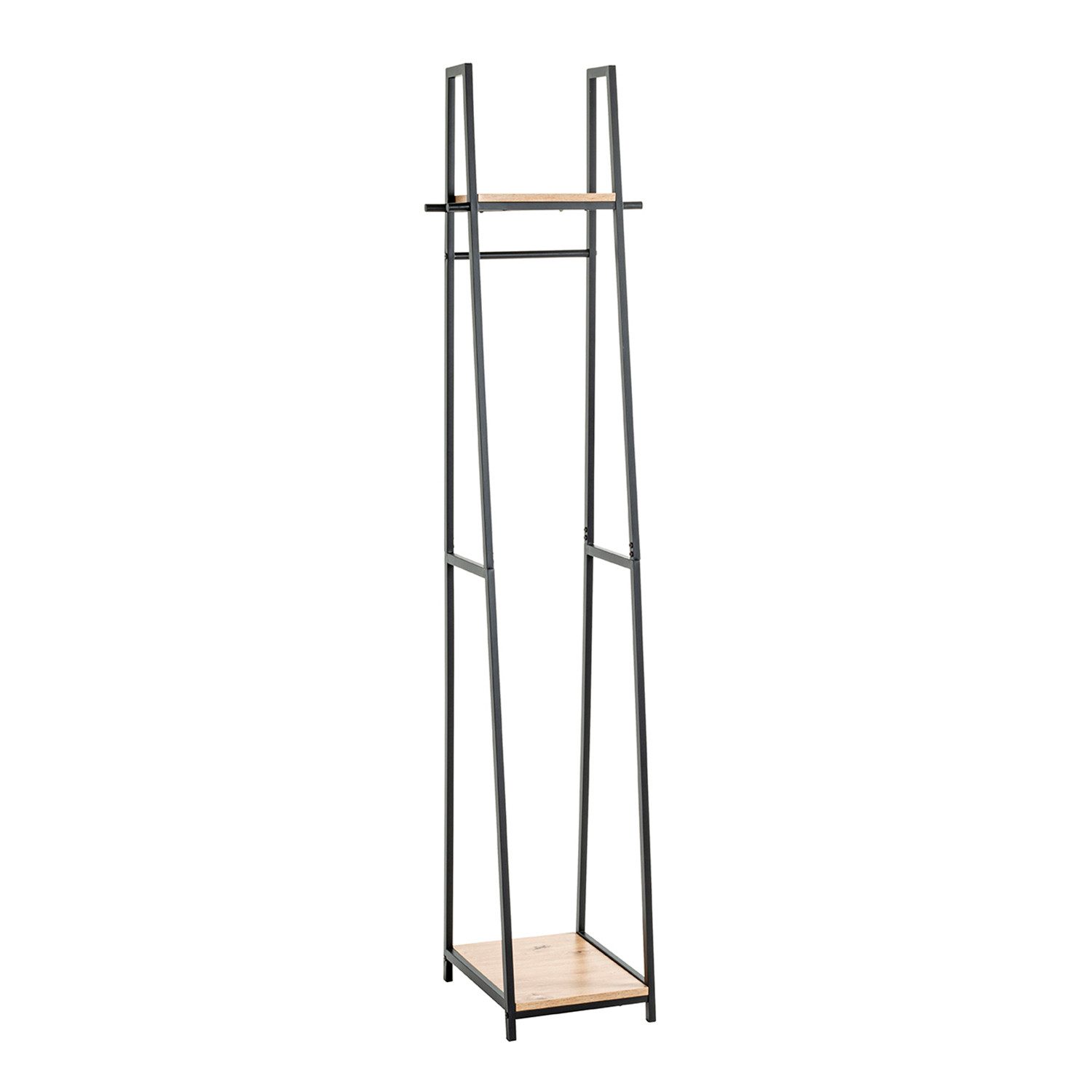 HAKU Kleiderständer PESCARA 2 Garderobe - eiche-schwarz - MDF, Metall - H. 166cm x B. 38cm, (1xStandgarderobe, Hakenständer - Aufhängeständer), Kleiderständer - Mantelständer - Jackenständer