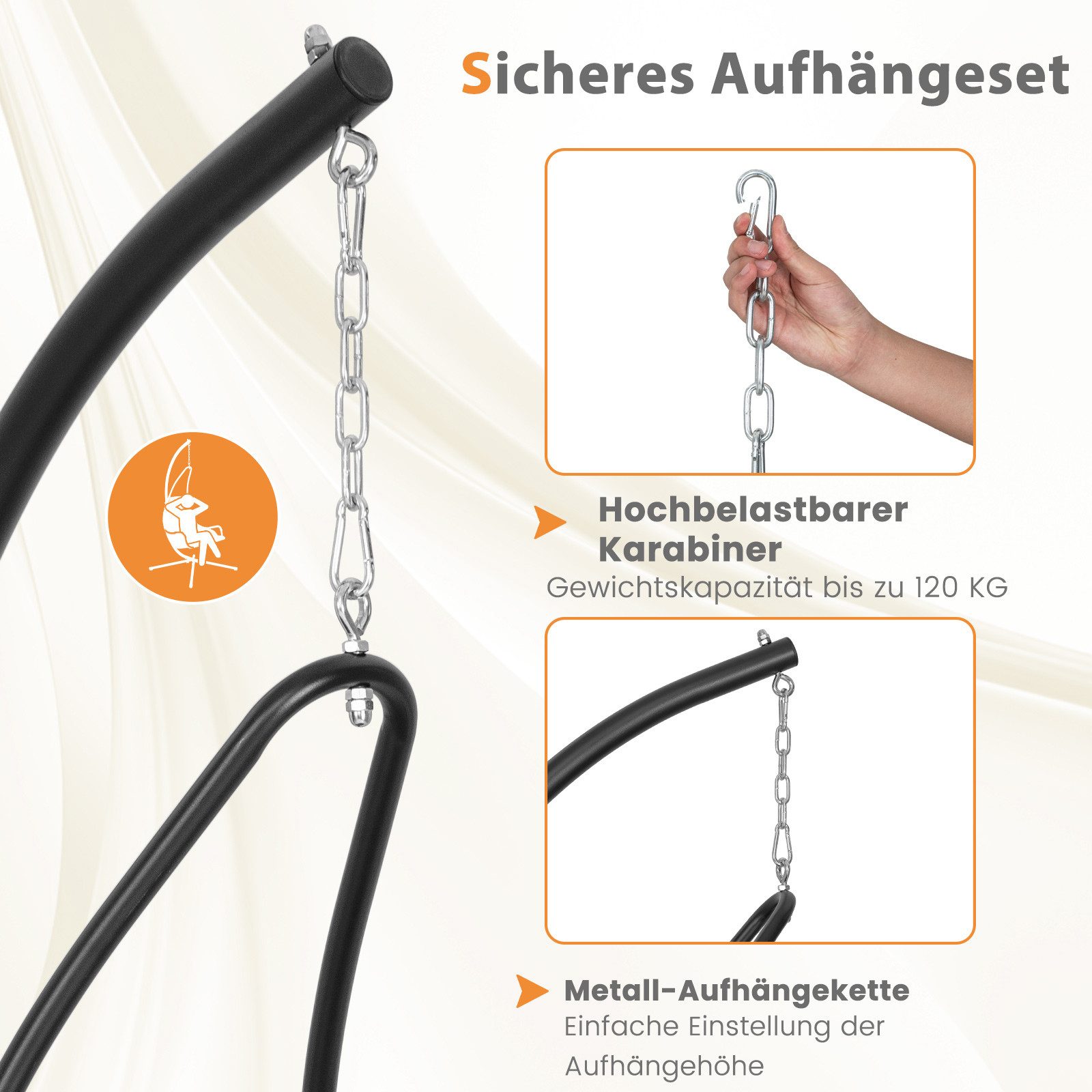 COSTWAY Hängesessel, Hängestuhl mit Gestell, gepolstert