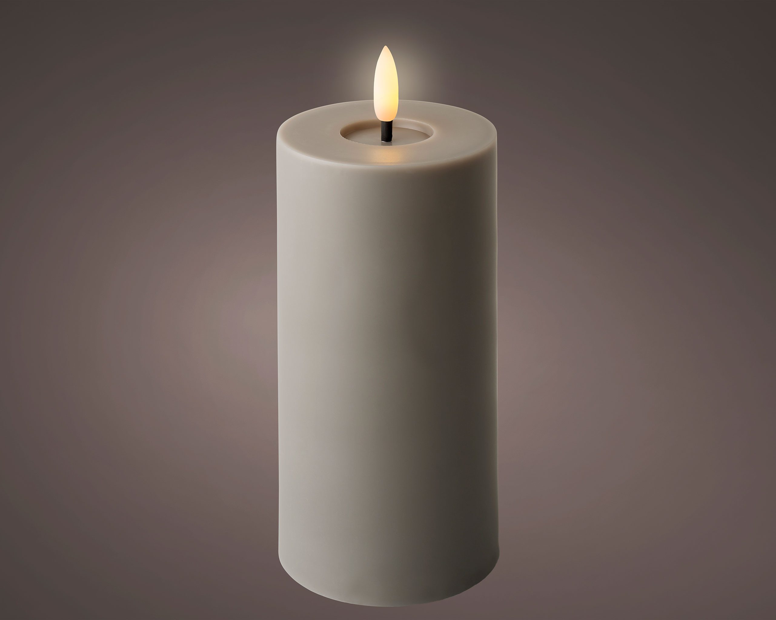 Lumineo LED-Kerze, Timer, warmweiß, LED Kerze 7x17cm mit Timer Outdoor Kunststoff Grau / Warmweiß
