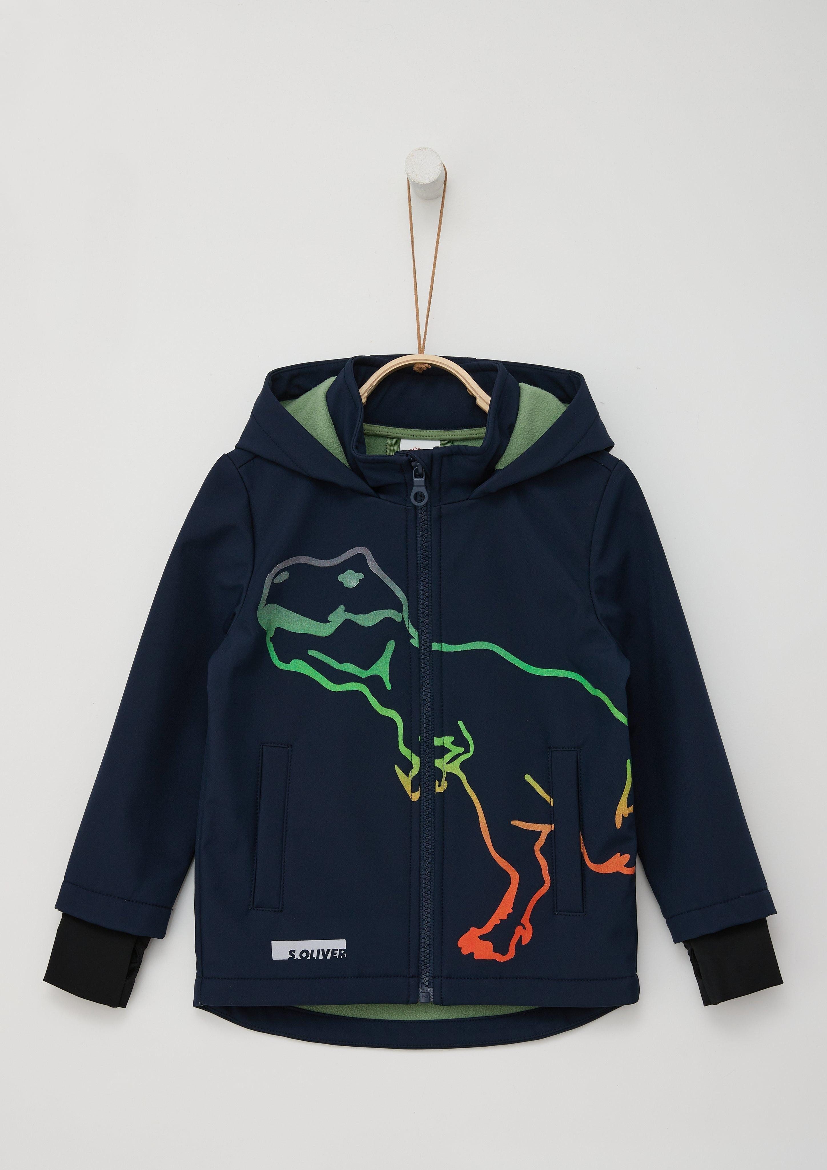 Outdoorjacke Softshelljacke mit Dino-Print und Fleece innen