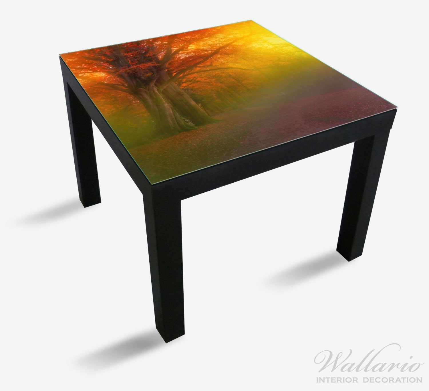bei Tisch Bunter (1 Waldlandschaft Wallario Tischplatte Regenbogenfarben für - Lack geeignet Herbst Nebel St), Ikea in