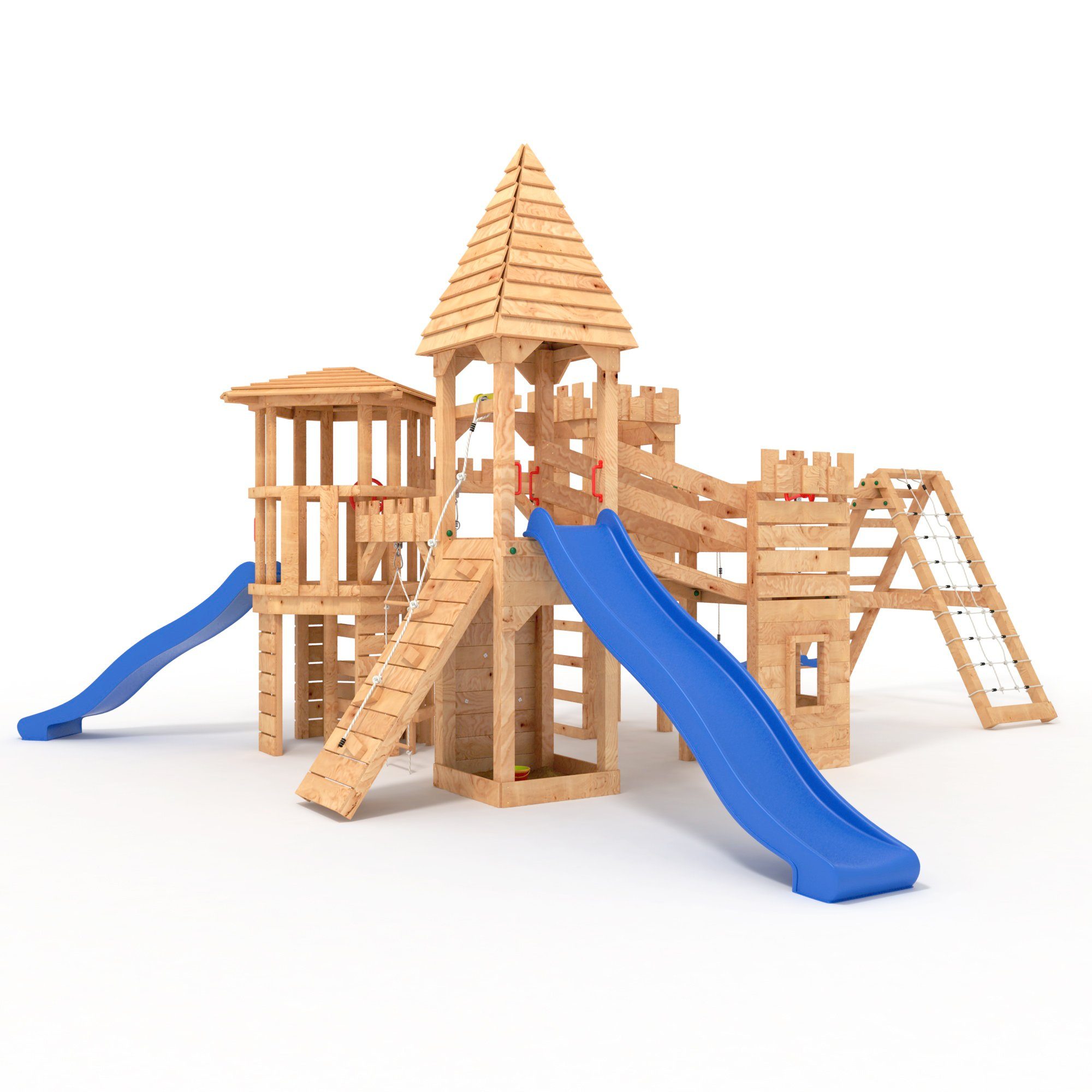 bibex Spielturm Ritterburg-XXL+R - mit 4x Klettertürmen, 2x Rutschen, Sandkasten