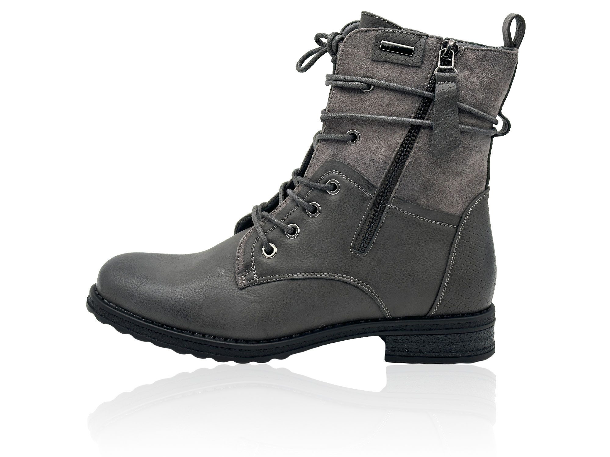 Nowaland Casual Damen Boots mit Warmfutter und Reißverschluss Stiefelette Dekorative Schnürung und kuscheliges Warmfutter