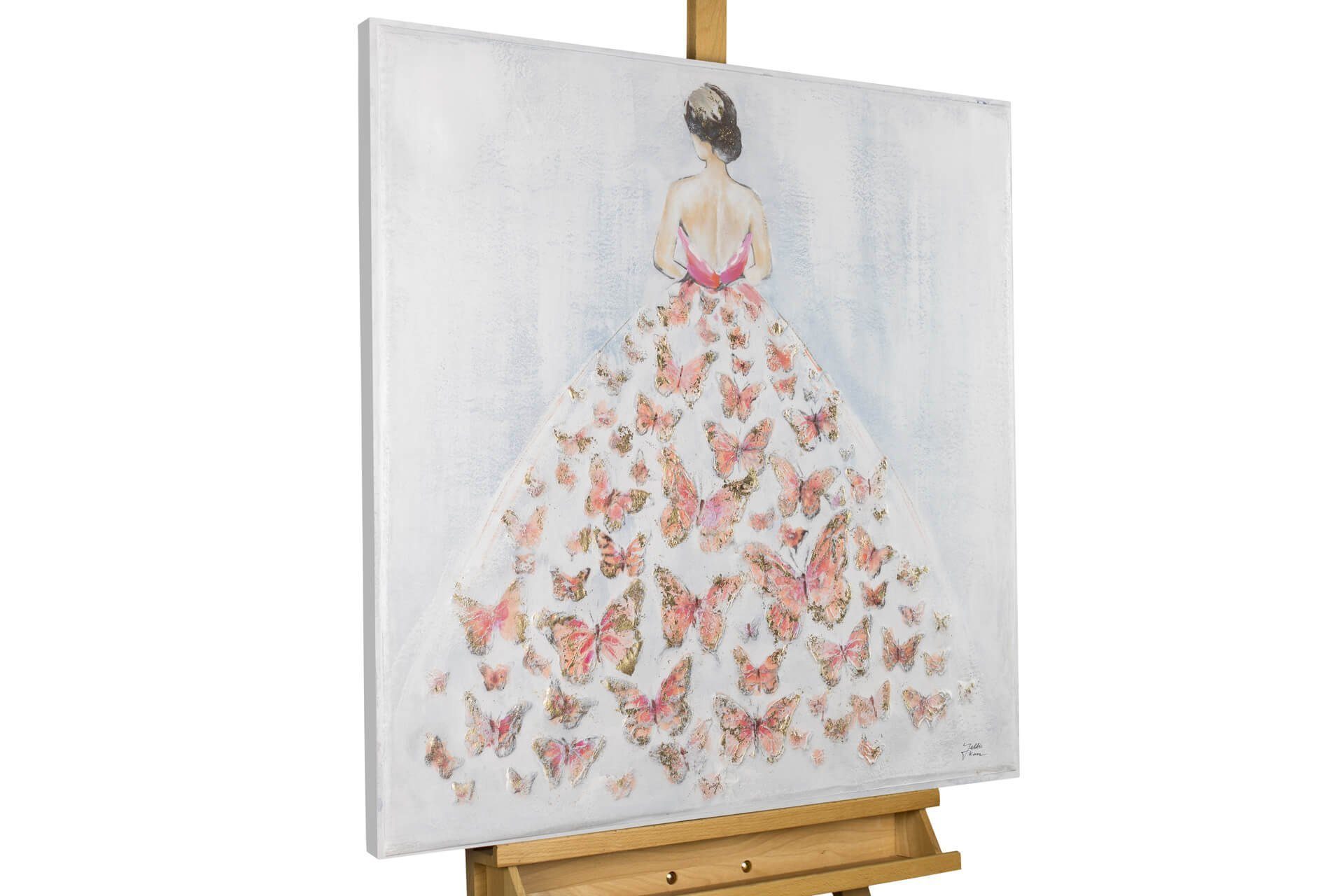 cm, Schmetterlingsball Gemälde HANDGEMALT Leinwandbild Wohnzimmer Wandbild 80x80 KUNSTLOFT 100%