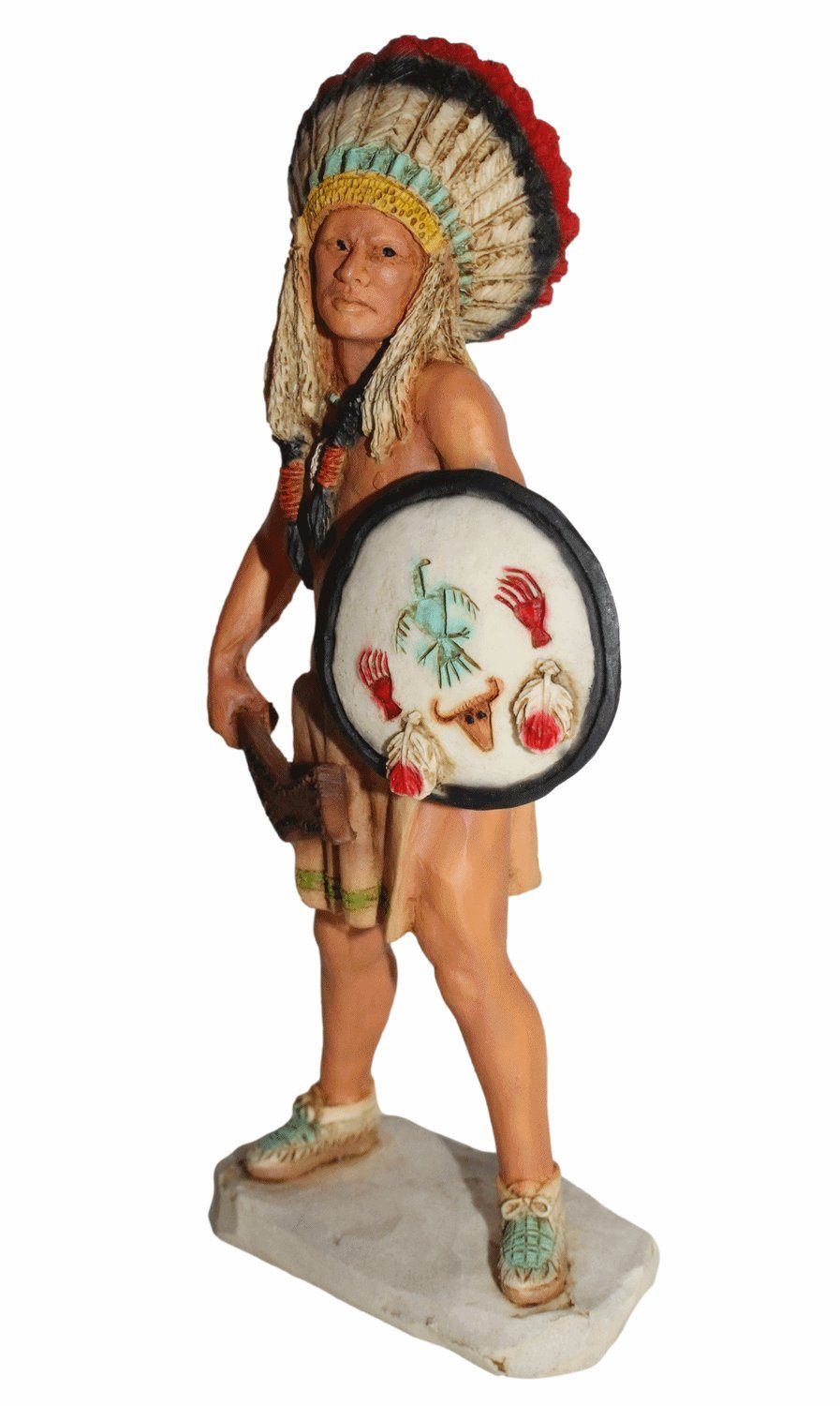 Dekofigur in Face Castagna Skulptur the Figur Rain Kriegshäuptling Schild in Hand der stehend Native American mit 18cm