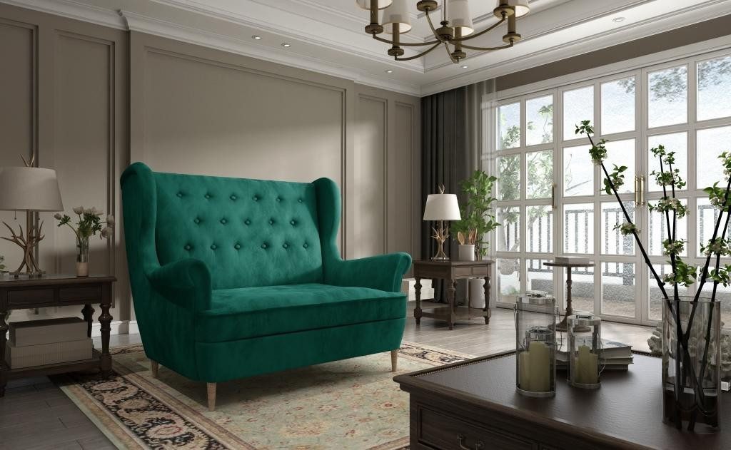 Xlmoebel Chesterfield-Sessel Zweisitzer Sofa aus Samt - Elegantes Polstersofa in Grün (1-St., 2-Sitzer), Made in Europa