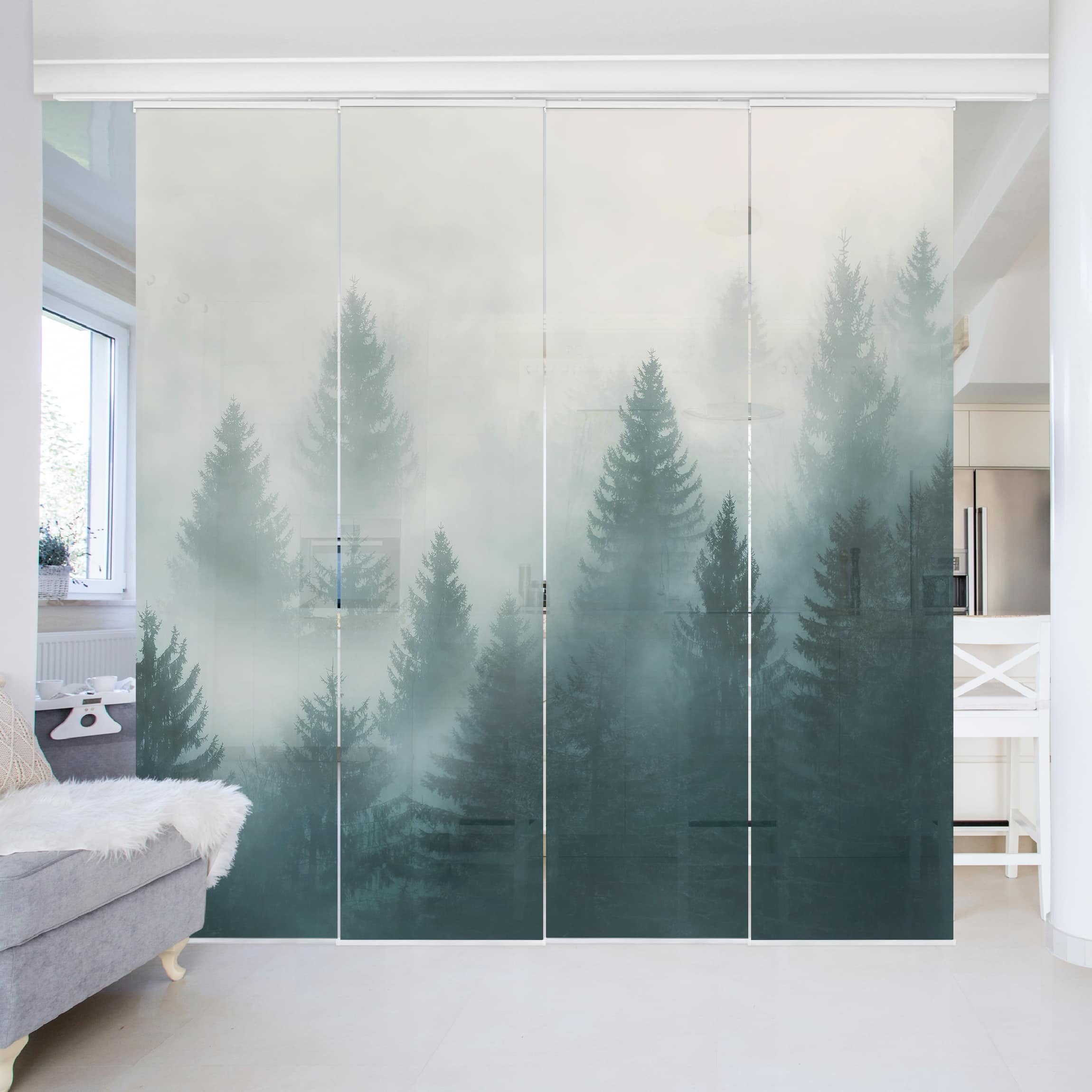 Bilderdepot24 Schiebegardine modern Flächenvorhang blickdicht Nadelwald günstig online kaufen