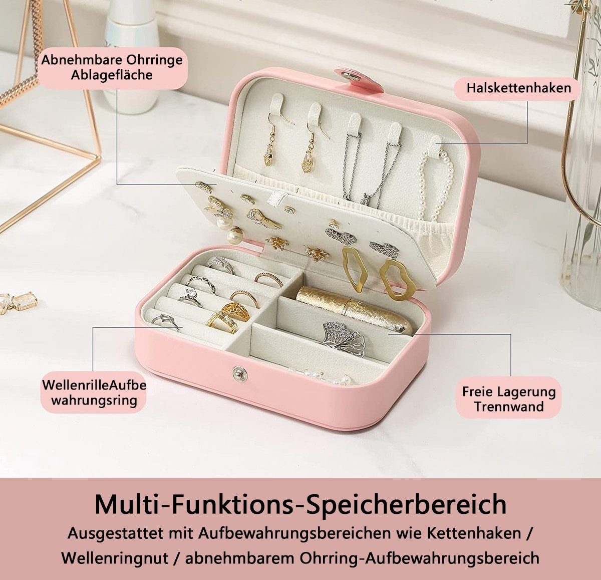 PU-Leder Schmuckkasten die Schmuck), Rosa Schmuckaufbewahrung Kunstleder, BOTC Schmuckschatulle, für handgehalten, Schmuckkoffer Aufbewahrungsbox Unverzichtbar für (Schmuckschatulle, Reise,