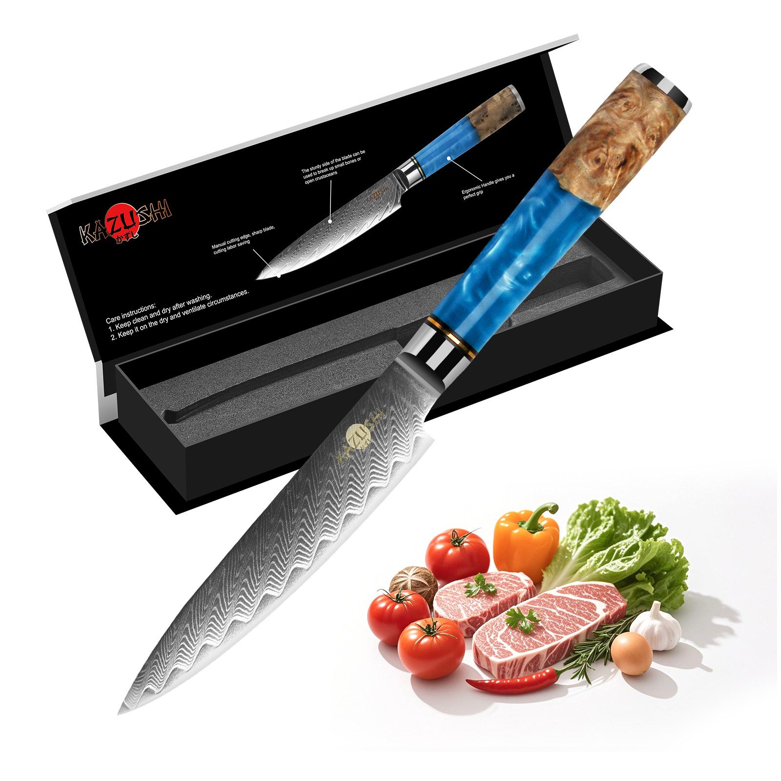 KAZUSHI Kochmesser Professionelles Santoku-Messer/Universalmesser, Superscharfes, Versatile Kochmesser, Fleisch / Gemüse / Obst usw
